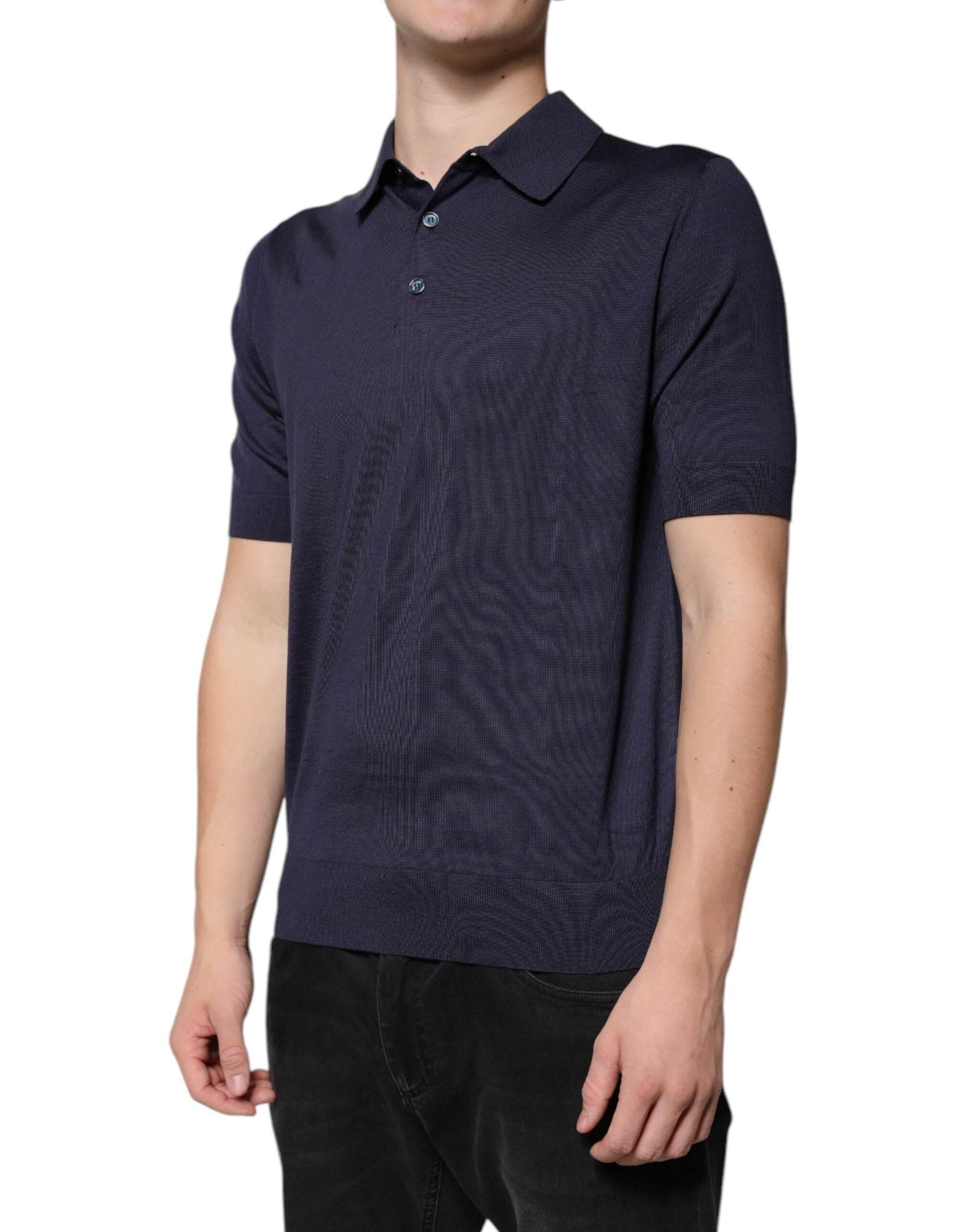 Dolce & Gabbana Blue Silk Collared Short Sleeves Polo T-shirt - Hilstor