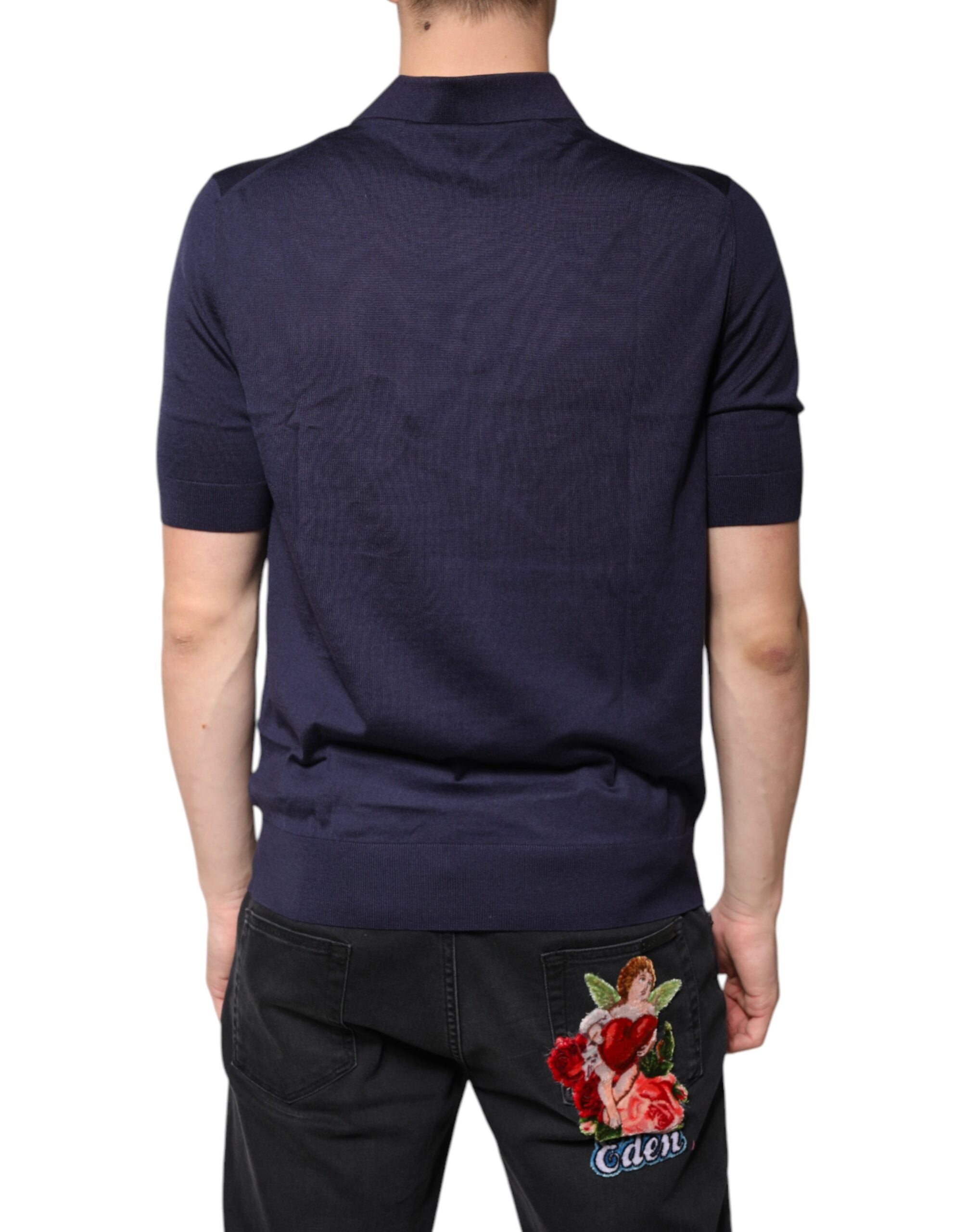 Dolce &amp; Gabbana blå silkekrave korte ærmer polo T-shirt