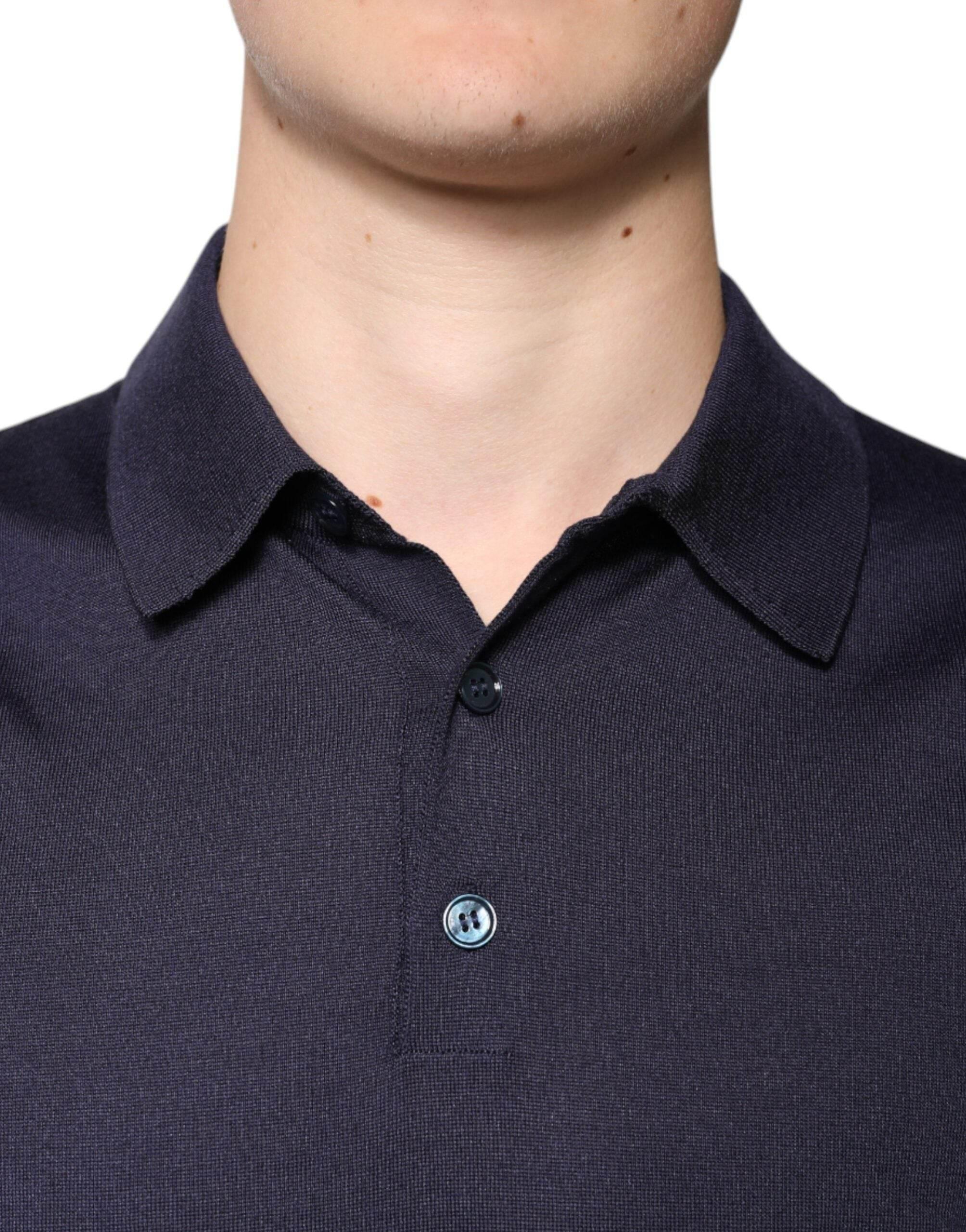 Dolce & Gabbana Blue Silk Collared Short Sleeves Polo T-shirt - Hilstor