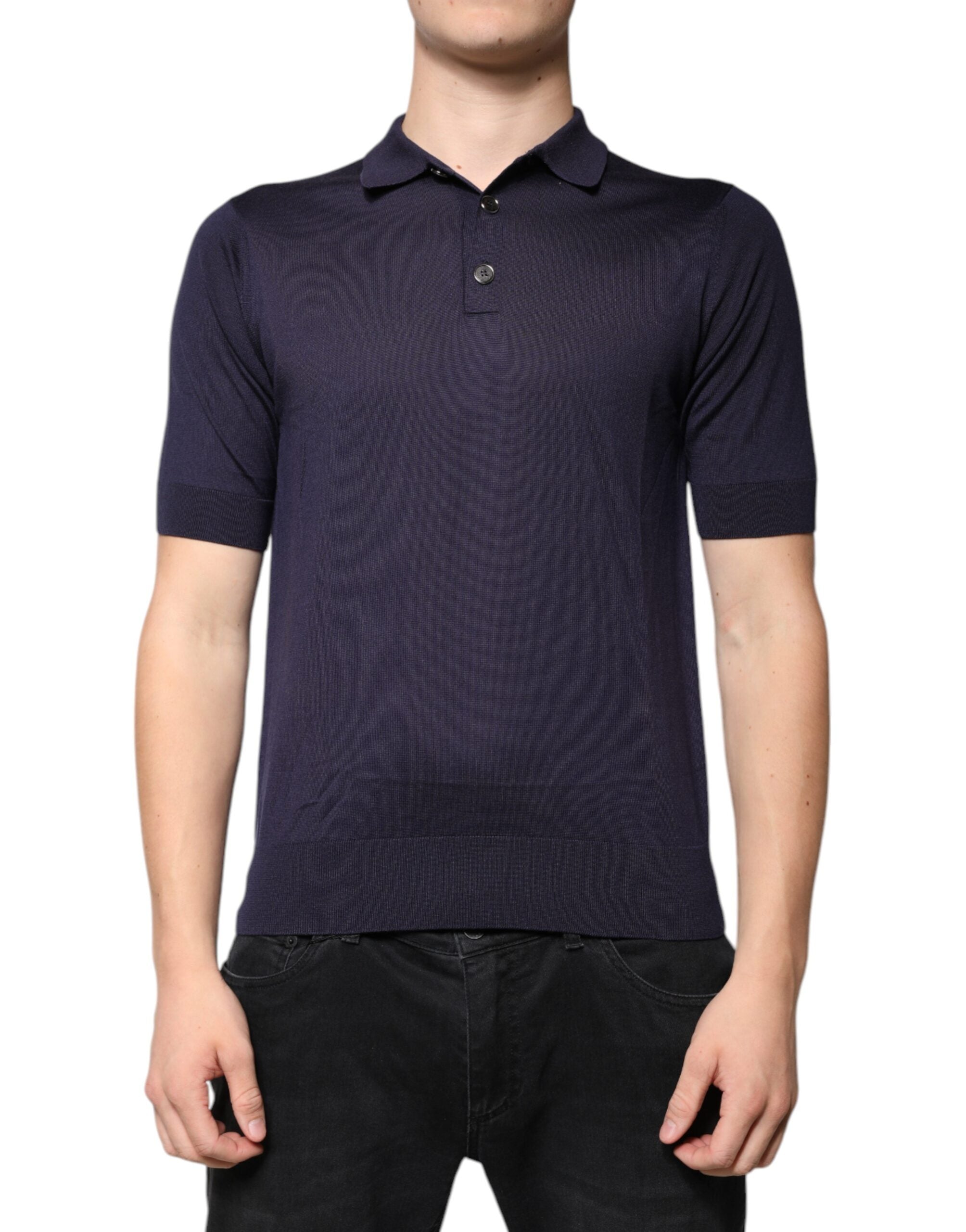 Dolce &amp; Gabbana blå silkekrave korte ærmer polo T-shirt