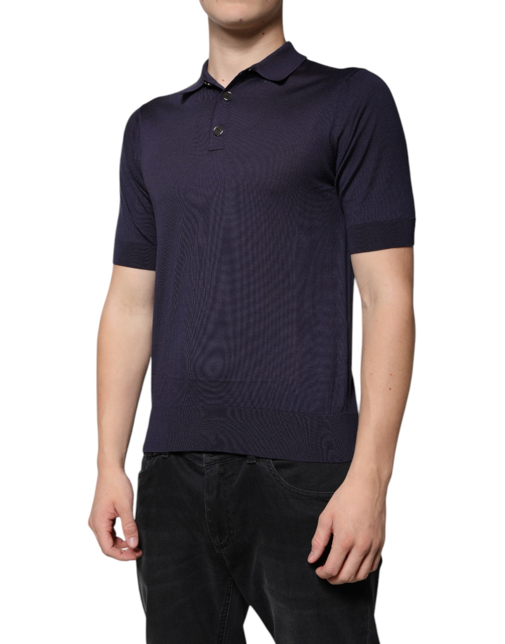Dolce &amp; Gabbana blå silkekrave korte ærmer polo T-shirt
