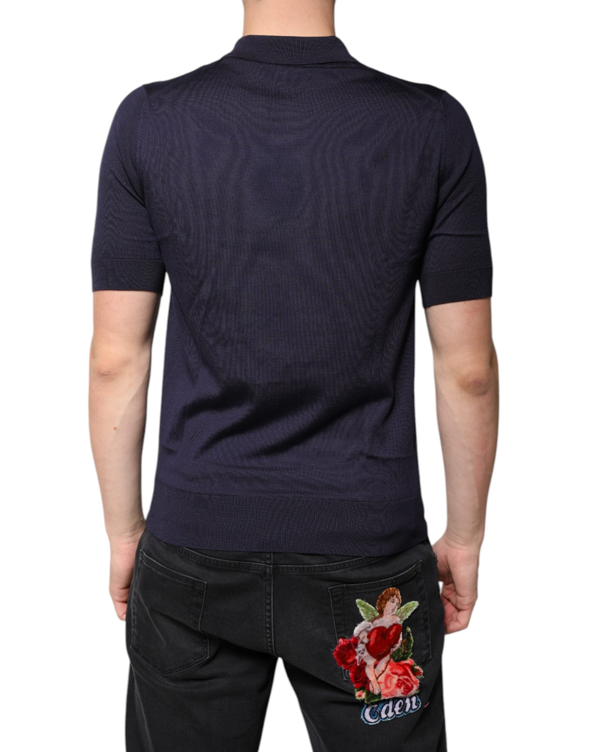 Dolce &amp; Gabbana blå silkekrave korte ærmer polo T-shirt