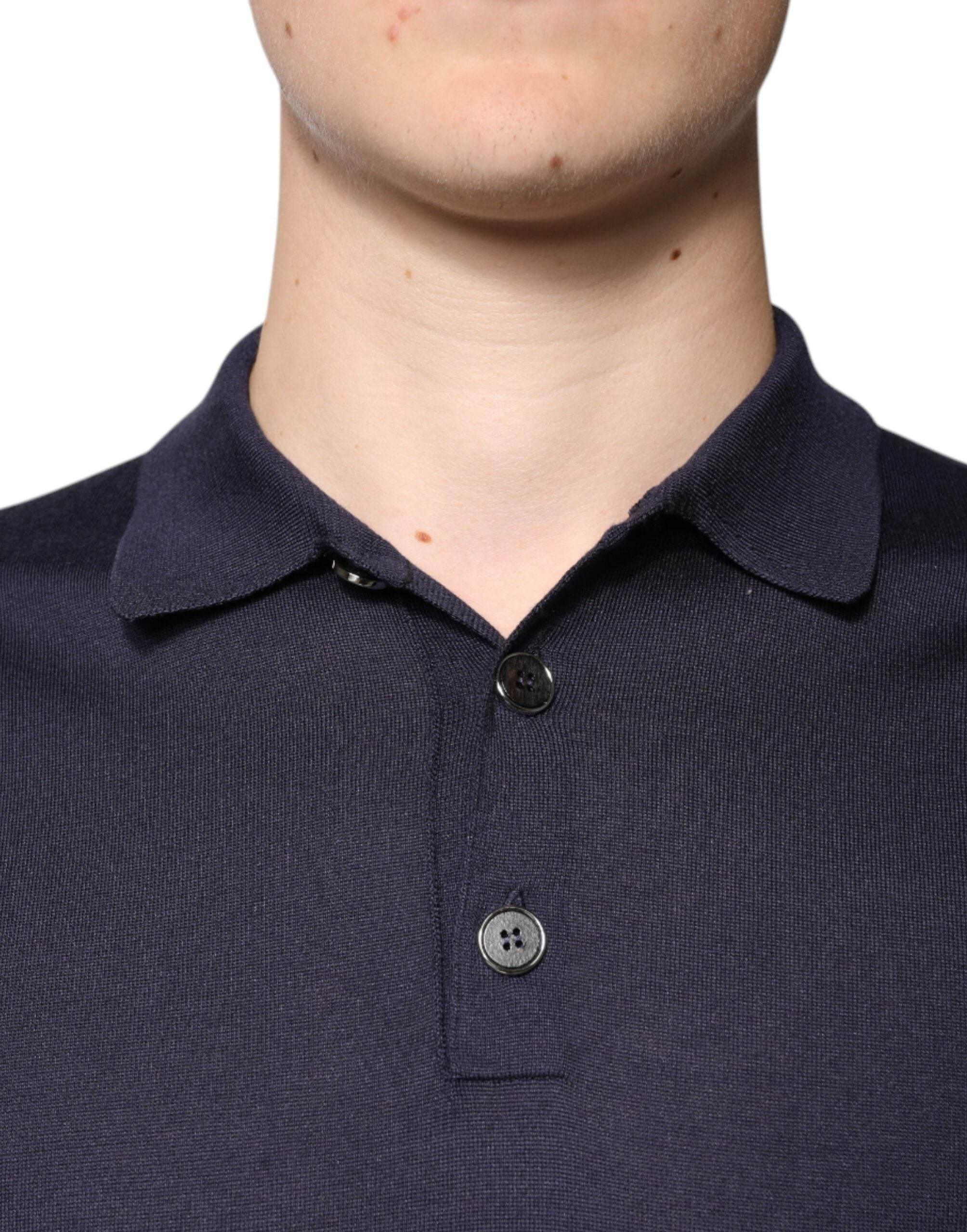Dolce & Gabbana Blue Silk Collared Short Sleeves Polo T-shirt - Hilstor