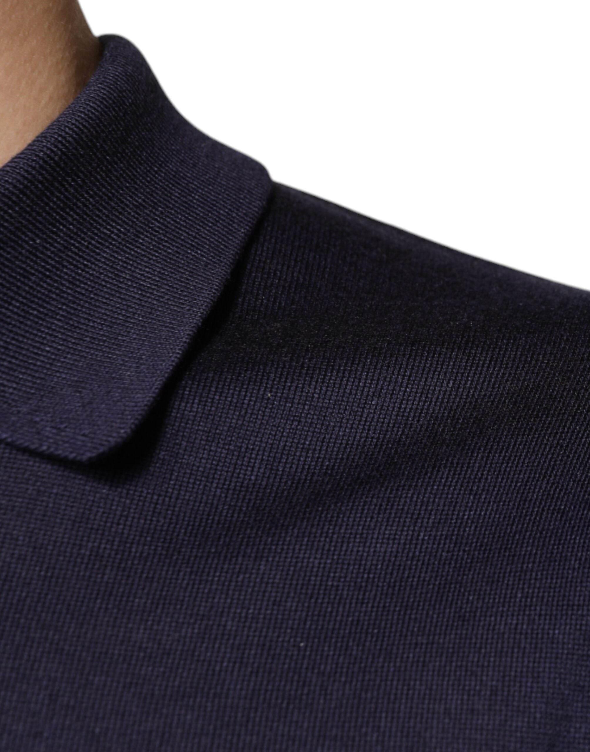 Dolce & Gabbana Blue Silk Collared Short Sleeves Polo T-shirt - Hilstor