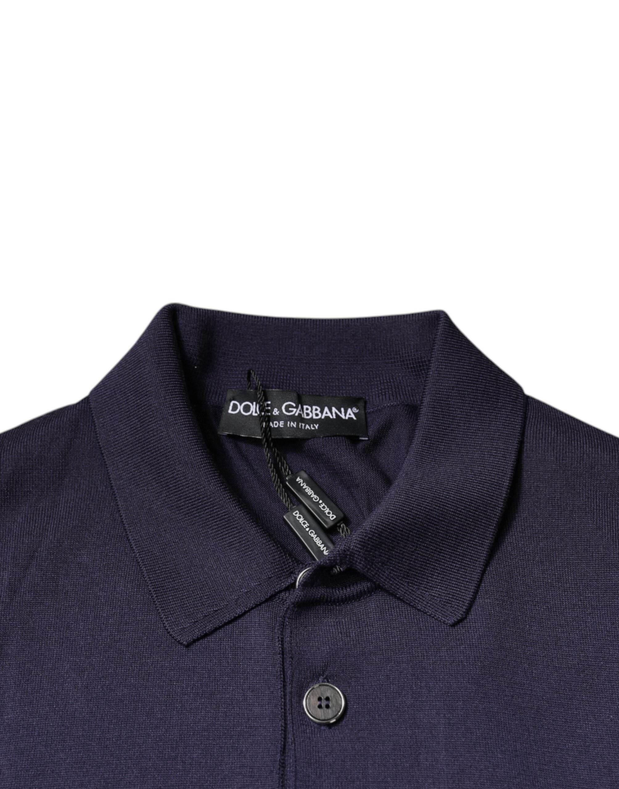 Dolce & Gabbana Blue Silk Collared Short Sleeves Polo T-shirt - Hilstor