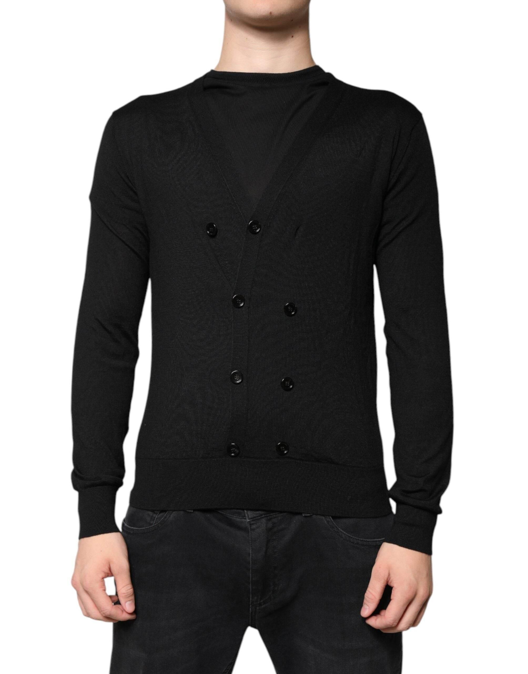 Dolce & Gabbana Black Cashmere Button Down Cardigan Sweater - Hilstor