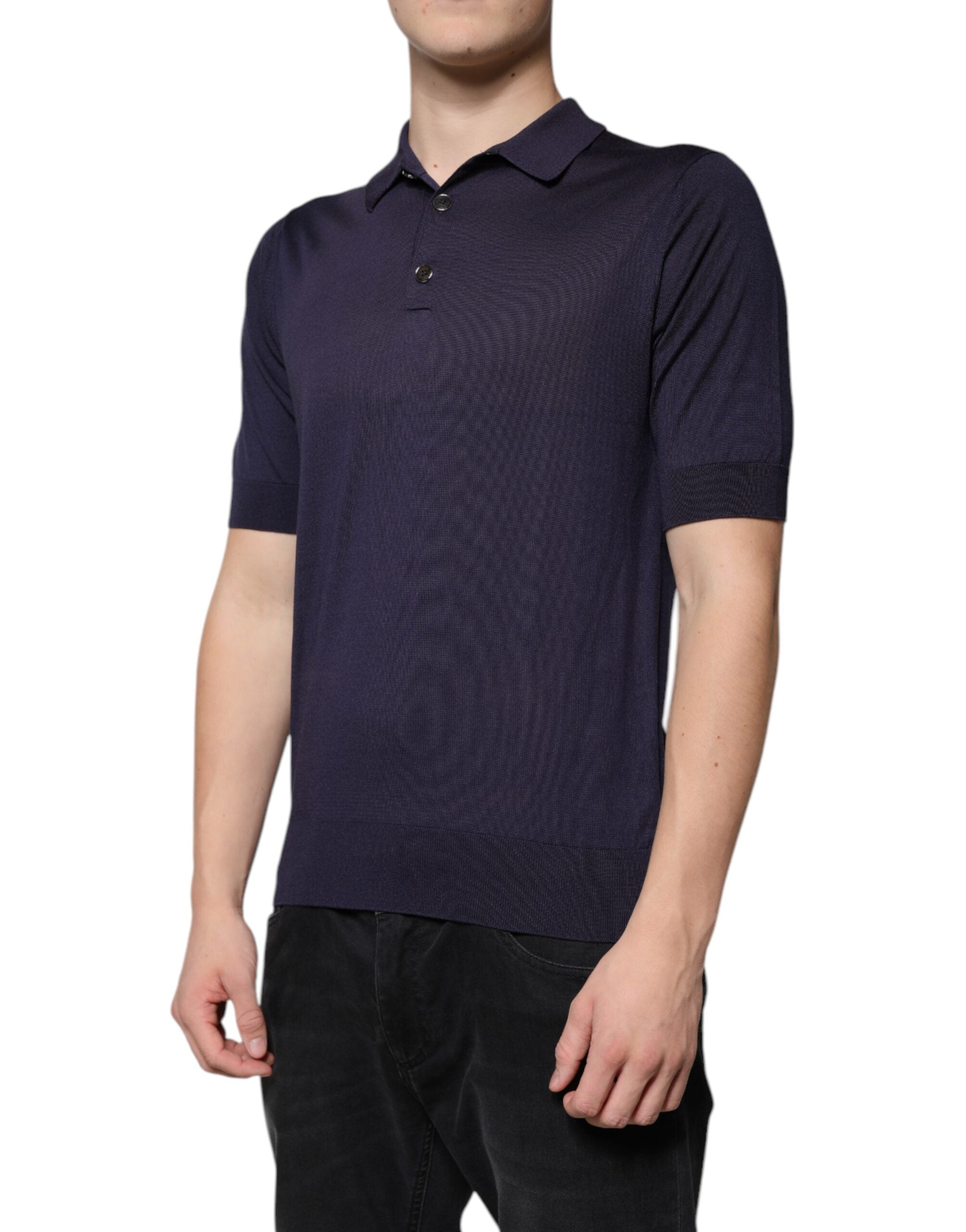 Dolce &amp; Gabbana blå silkekrave korte ærmer polo T-shirt