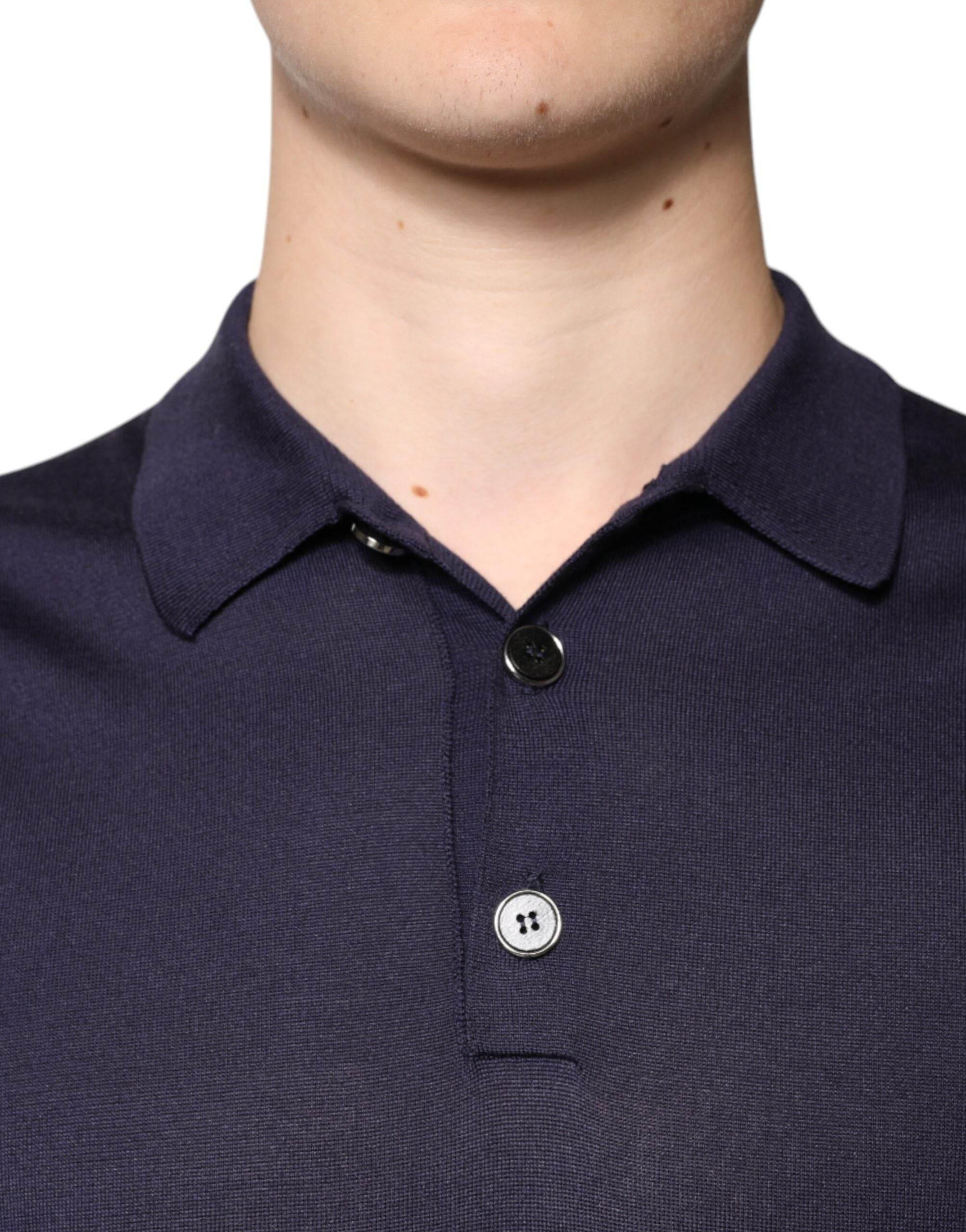 Dolce & Gabbana Blue Silk Collared Short Sleeves Polo T-shirt - Hilstor
