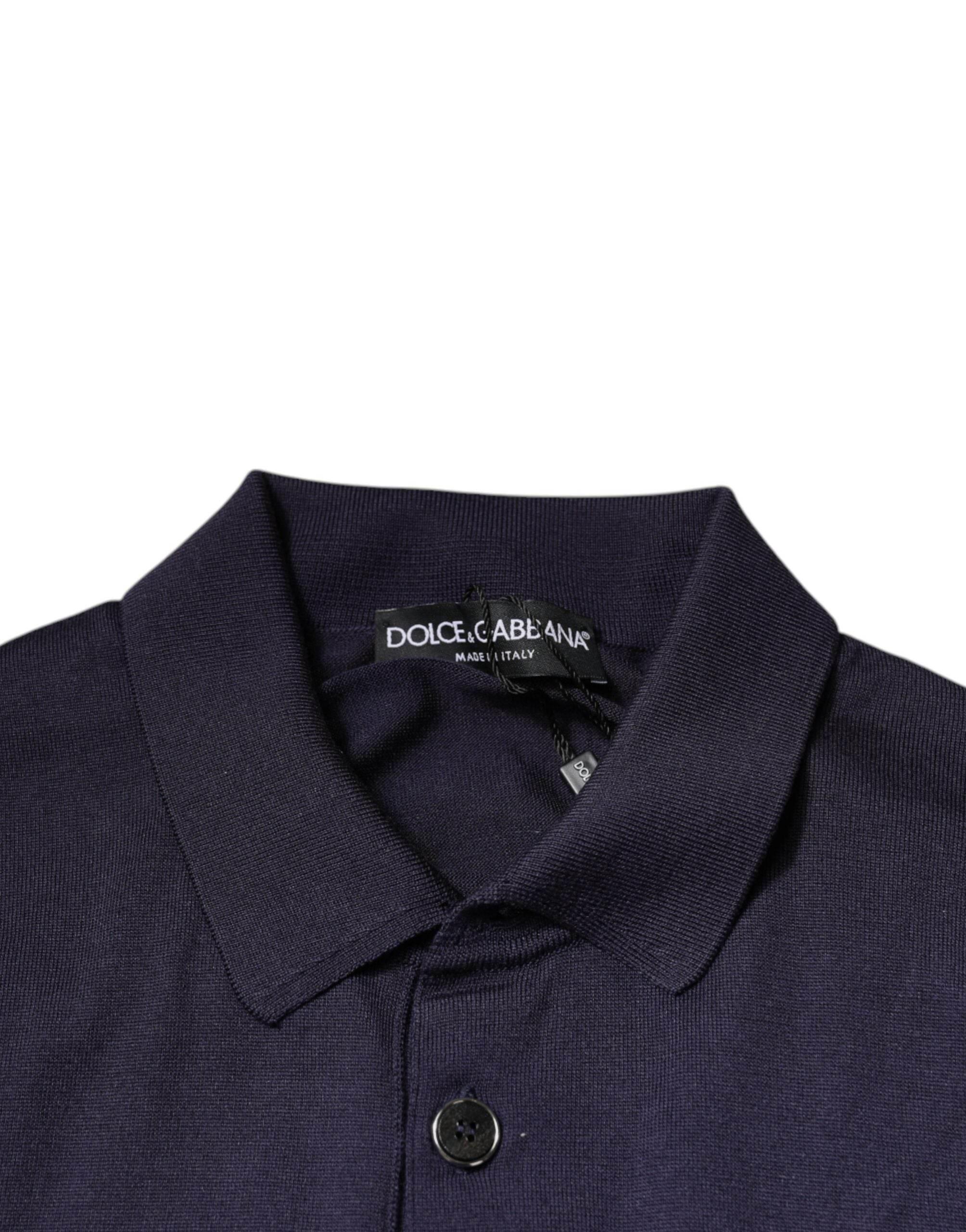 Dolce & Gabbana Blue Silk Collared Short Sleeves Polo T-shirt - Hilstor