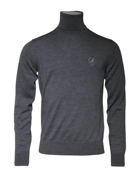 Dolce & Gabbana Gray Wool Logo Turtleneck Pullover Sweater - Hilstor
