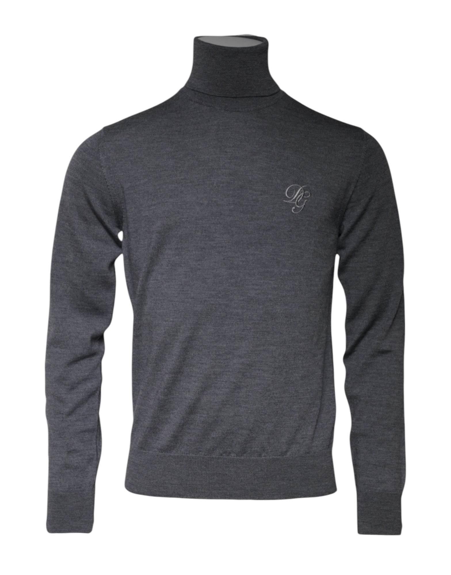 Dolce & Gabbana Gray Wool Logo Turtleneck Pullover Sweater - Hilstor