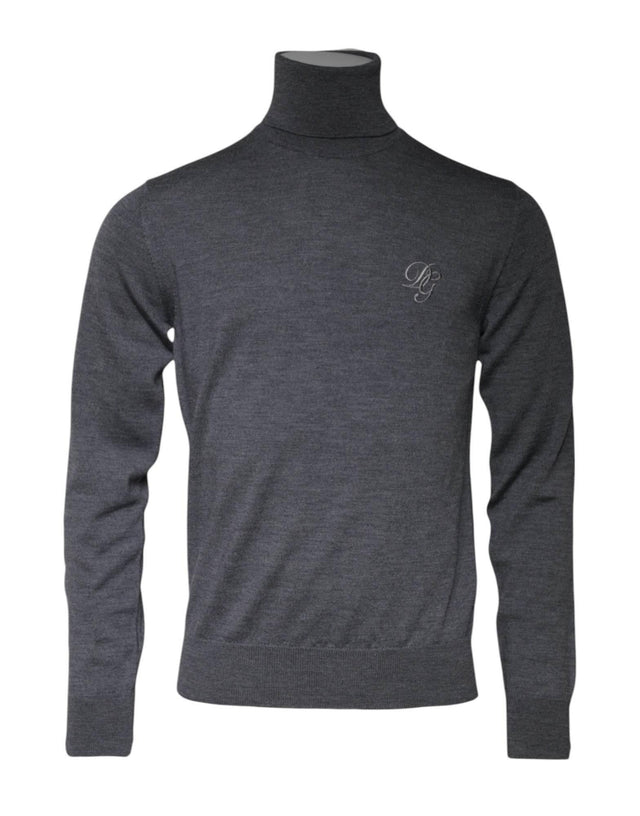 Dolce & Gabbana Gray Wool Logo Turtleneck Pullover Sweater - Hilstor