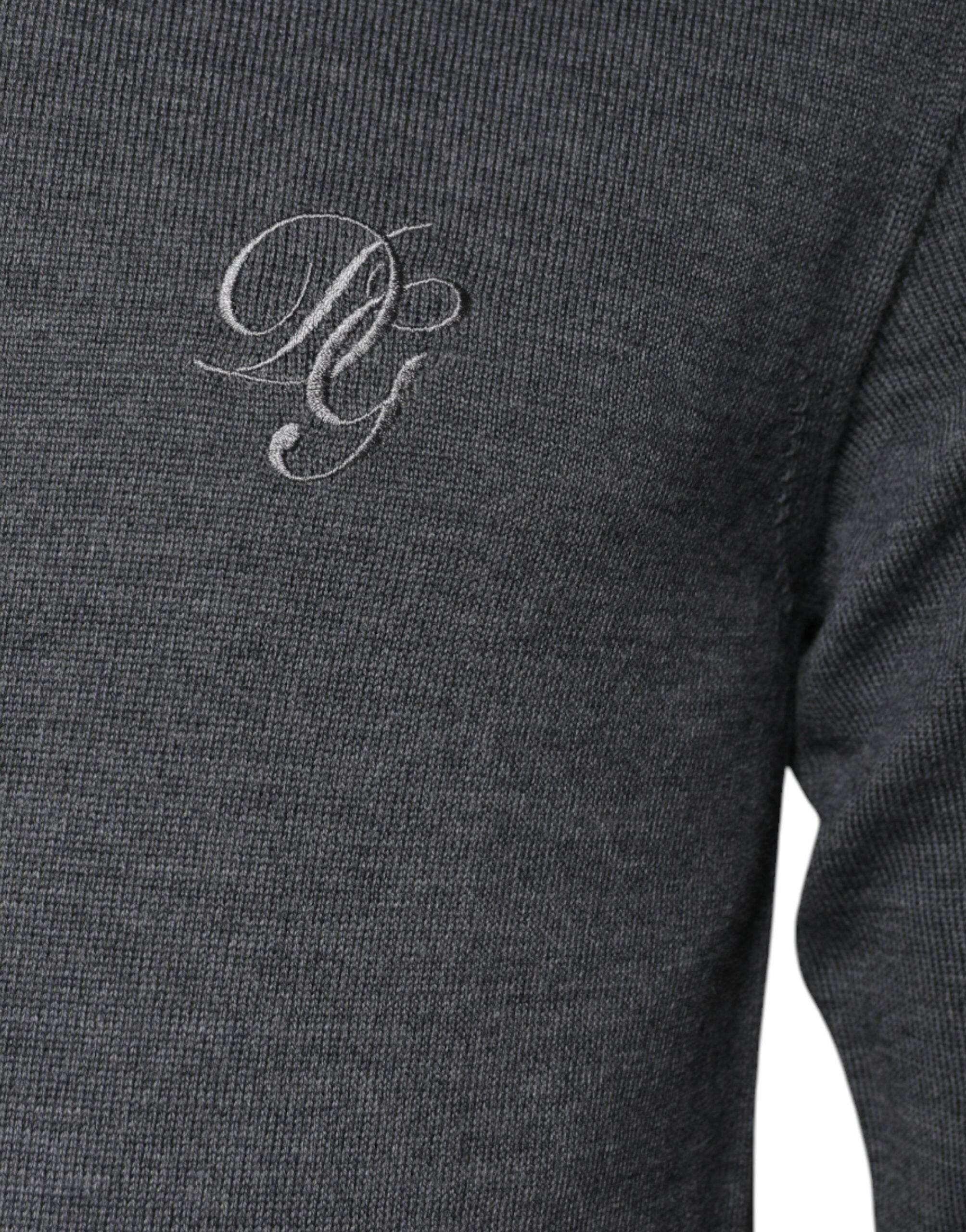 Dolce & Gabbana Gray Wool Logo Turtleneck Pullover Sweater - Hilstor