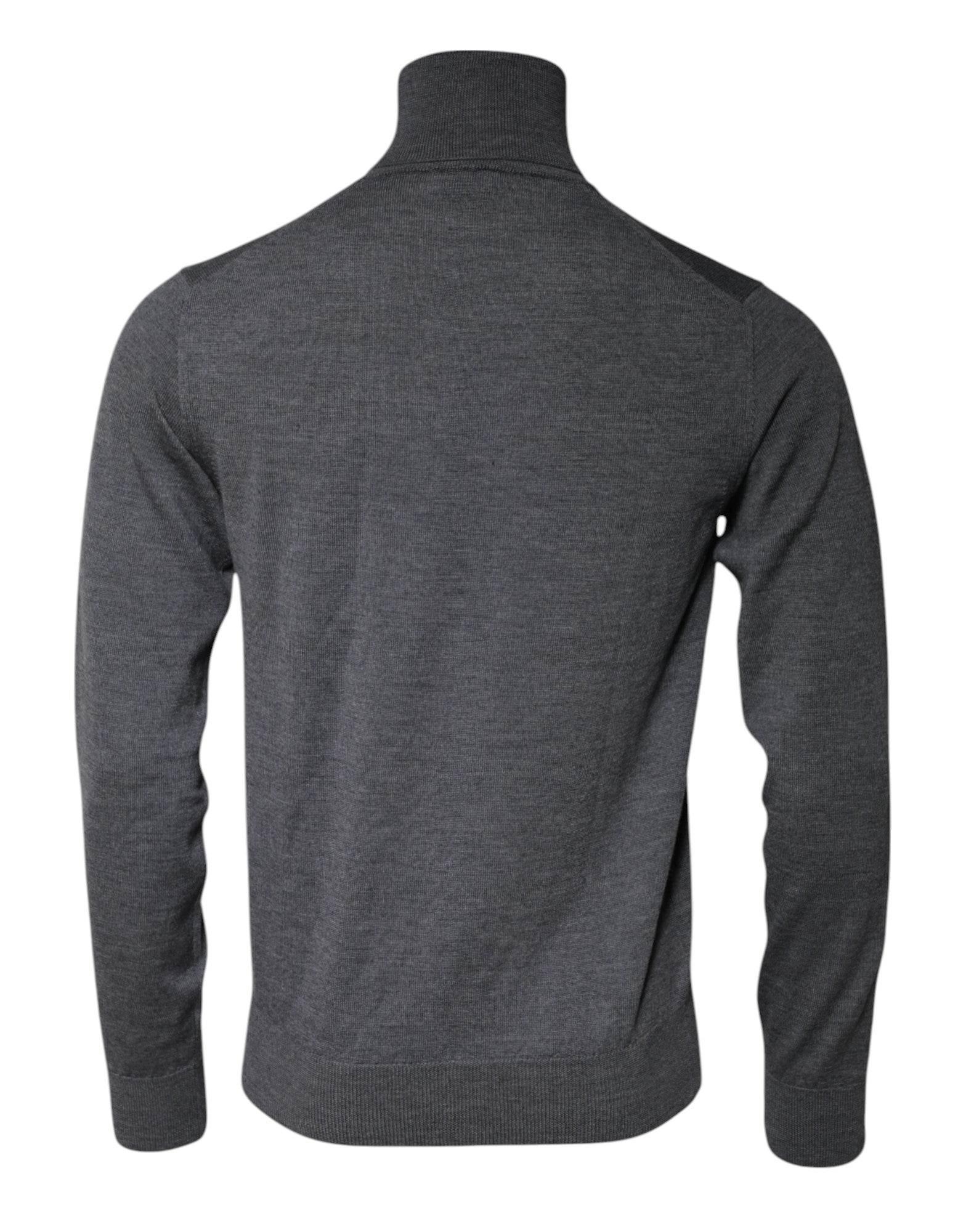 Dolce & Gabbana Gray Wool Logo Turtleneck Pullover Sweater - Hilstor