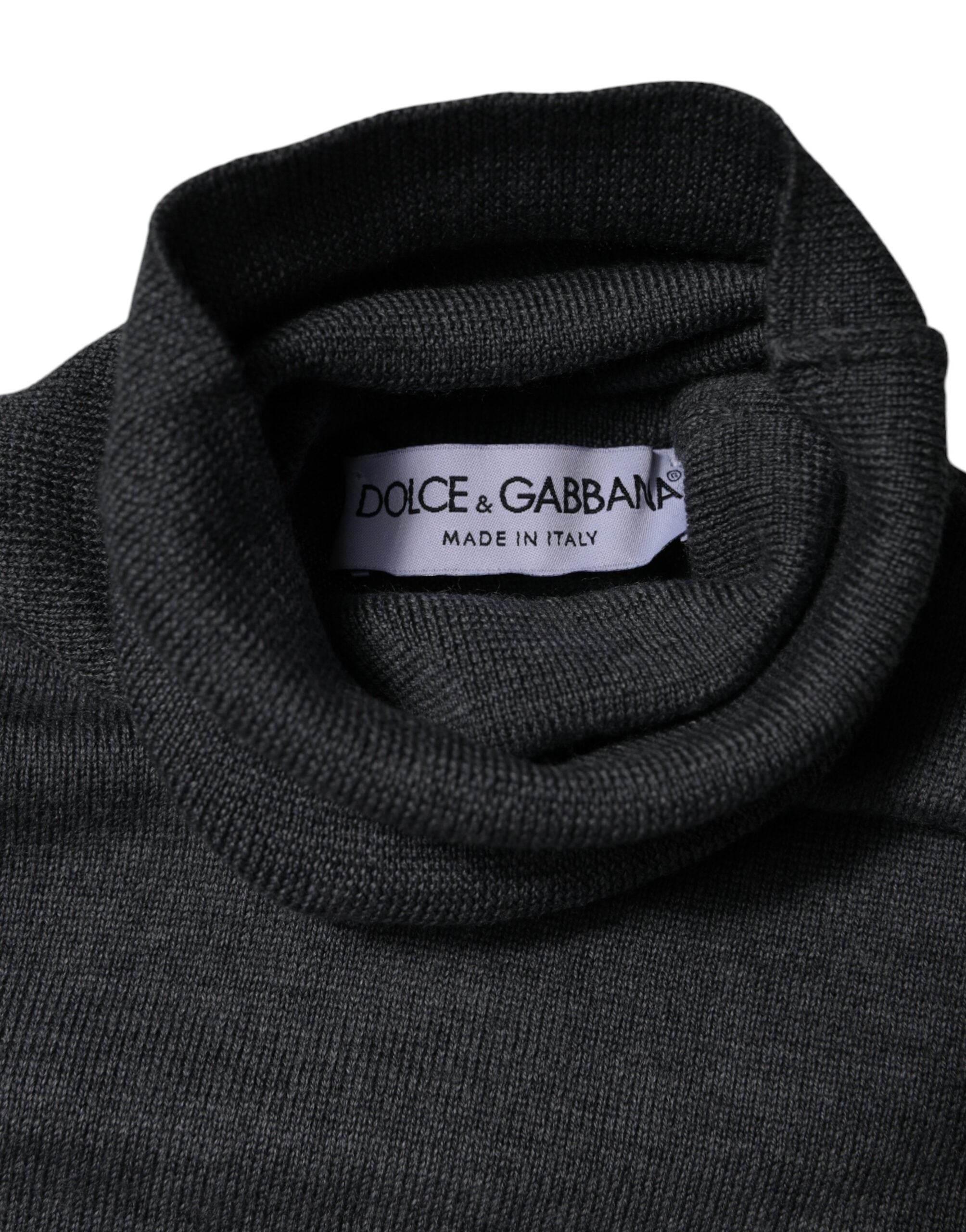 Dolce & Gabbana Gray Wool Logo Turtleneck Pullover Sweater - Hilstor