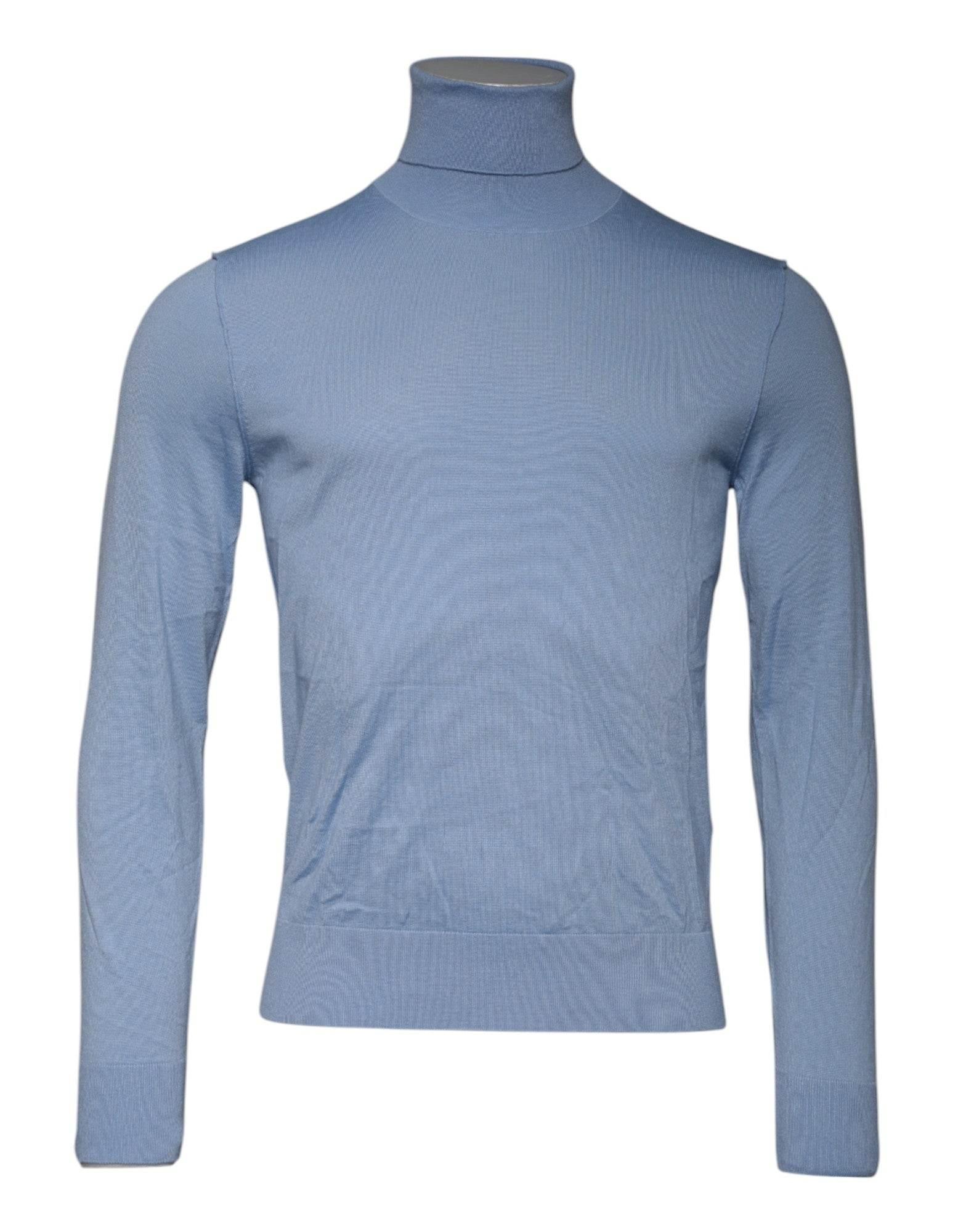 Dolce & Gabbana Light Blue Silk Turtleneck Pullover Sweater - Hilstor
