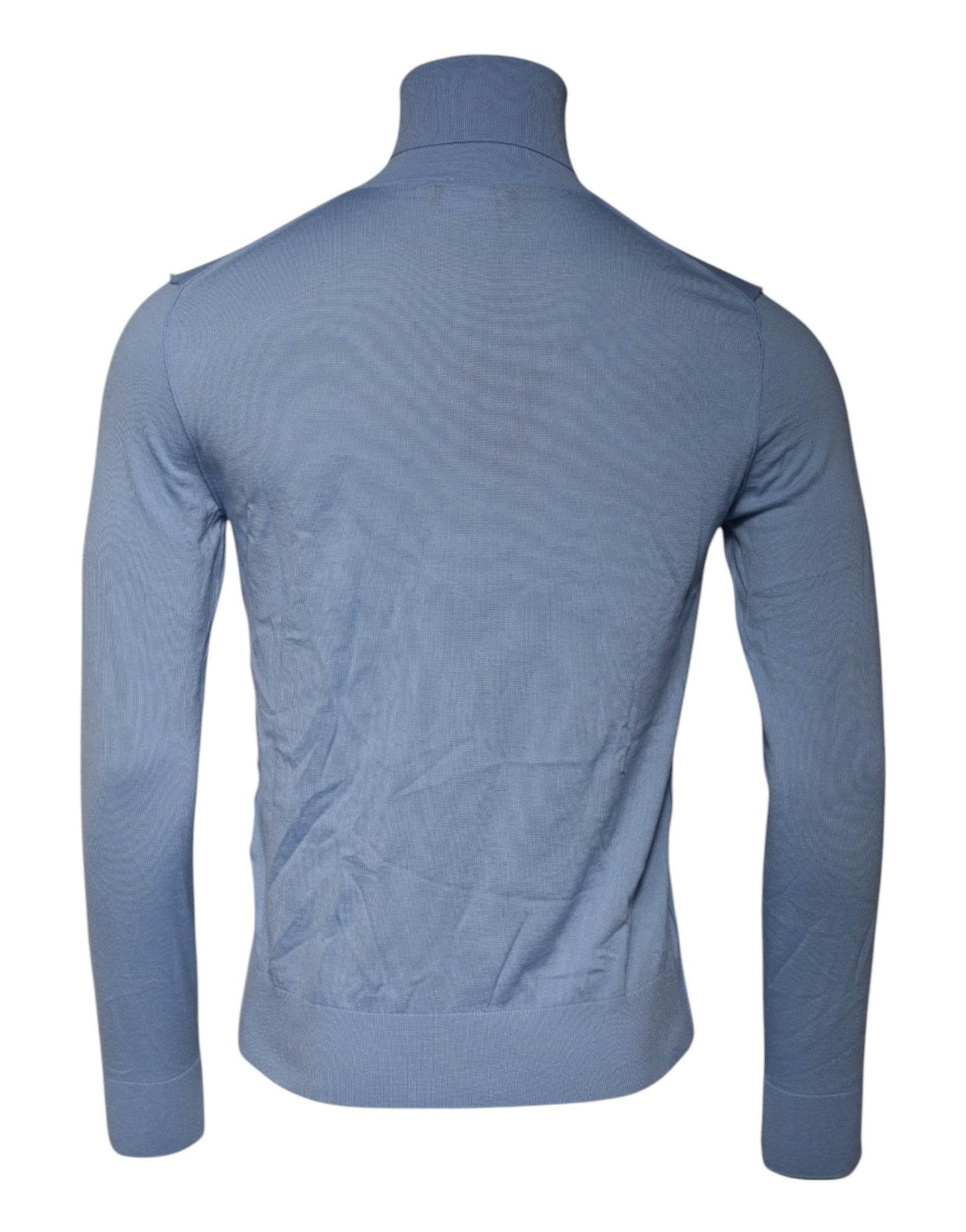 Dolce & Gabbana Light Blue Silk Turtleneck Pullover Sweater - Hilstor