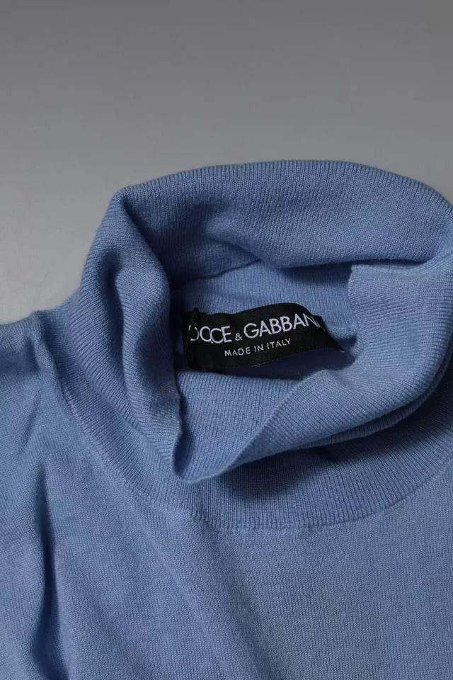 Dolce & Gabbana Light Blue Silk Turtleneck Pullover Sweater - Hilstor