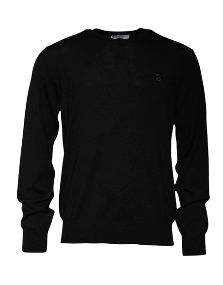 Dolce & Gabbana Black Logo Wool Crew Neck Pullover Sweater - Hilstor