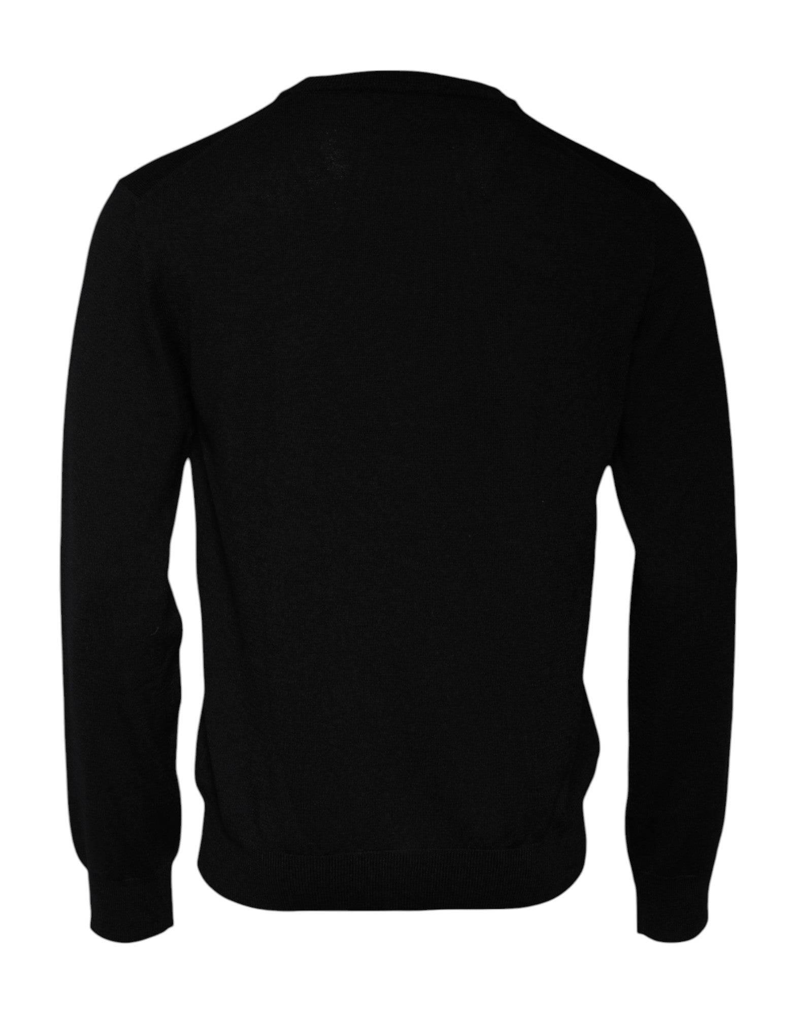 Dolce & Gabbana Black Logo Wool Crew Neck Pullover Sweater - Hilstor
