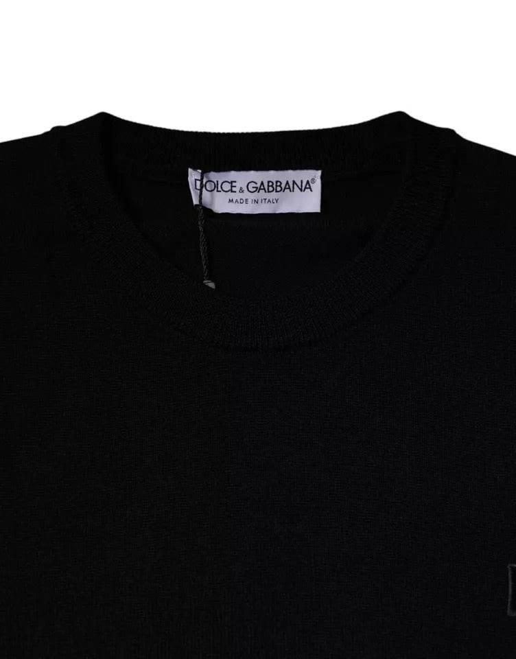 Dolce & Gabbana Black Logo Wool Crew Neck Pullover Sweater - Hilstor