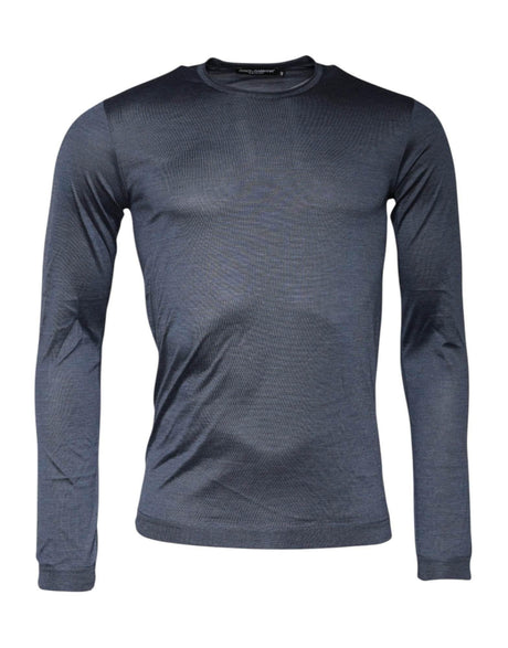 Dolce & Gabbana Dark Gray Silk Crew Neck Pullover Sweater - Hilstor