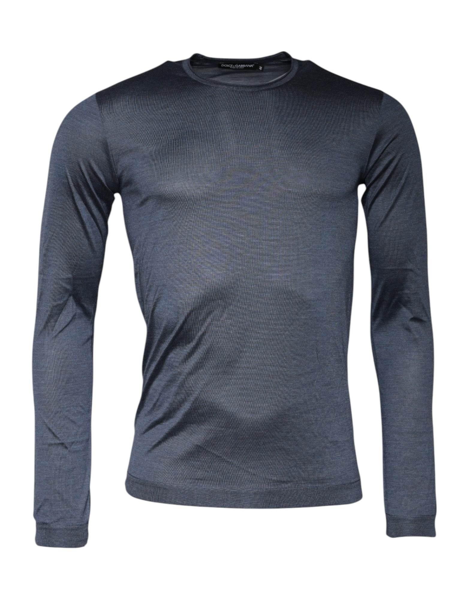 Dolce & Gabbana Dark Gray Silk Crew Neck Pullover Sweater - Hilstor