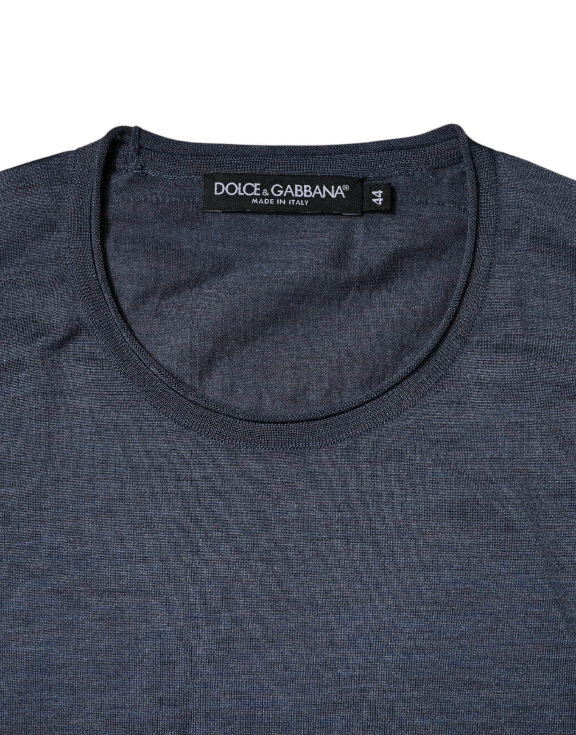 Dolce & Gabbana Dark Gray Silk Crew Neck Pullover Sweater - Hilstor