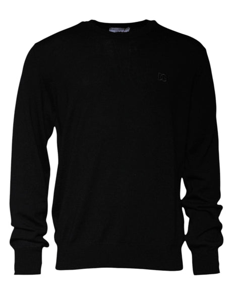 Dolce & Gabbana Black Logo Wool Crew Neck Pullover Sweater - Hilstor