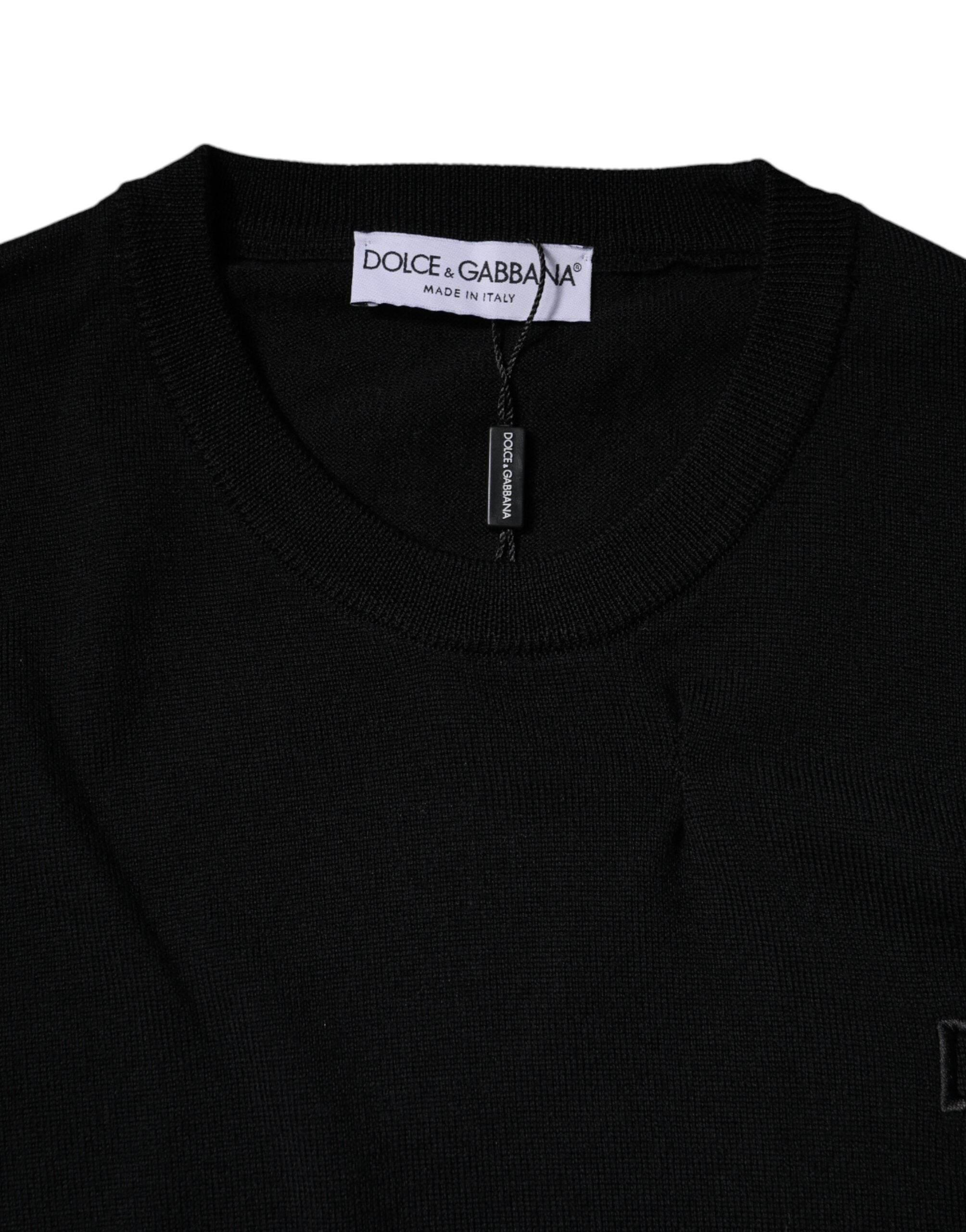 Dolce & Gabbana Black Logo Wool Crew Neck Pullover Sweater - Hilstor