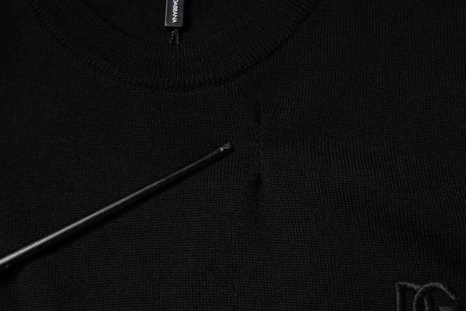Dolce & Gabbana Black Logo Wool Crew Neck Pullover Sweater - Hilstor
