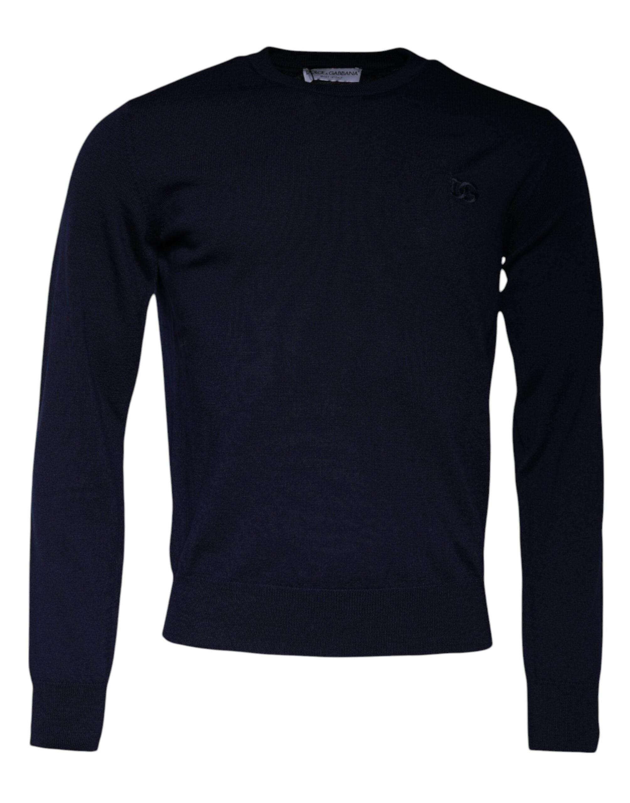 Dolce & Gabbana Blue DG Logo Wool Crew Neck Pullover Sweater - Hilstor