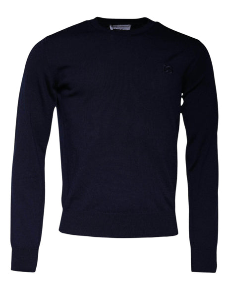 Dolce & Gabbana Blue DG Logo Wool Crew Neck Pullover Sweater - Hilstor