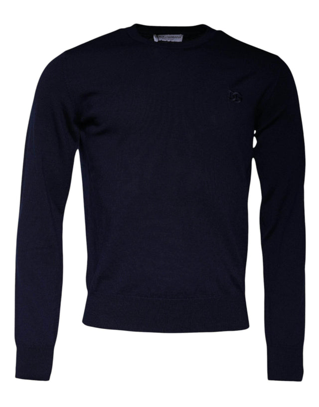 Dolce & Gabbana Blue DG Logo Wool Crew Neck Pullover Sweater - Hilstor