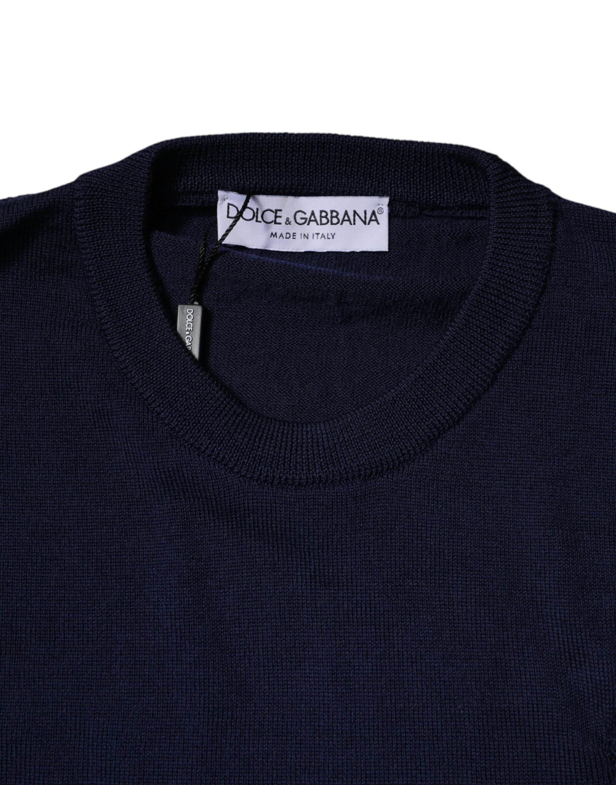 Dolce & Gabbana Blue DG Logo Wool Crew Neck Pullover Sweater - Hilstor