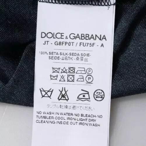 Dolce & Gabbana Dark Blue Silk Crew Neck Short Sleeve T-shirt - Hilstor