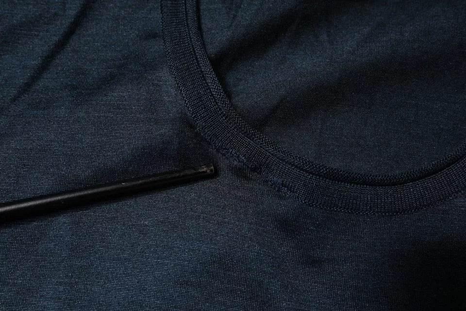 Dolce & Gabbana Dark Blue Silk Crew Neck Short Sleeve T-shirt - Hilstor