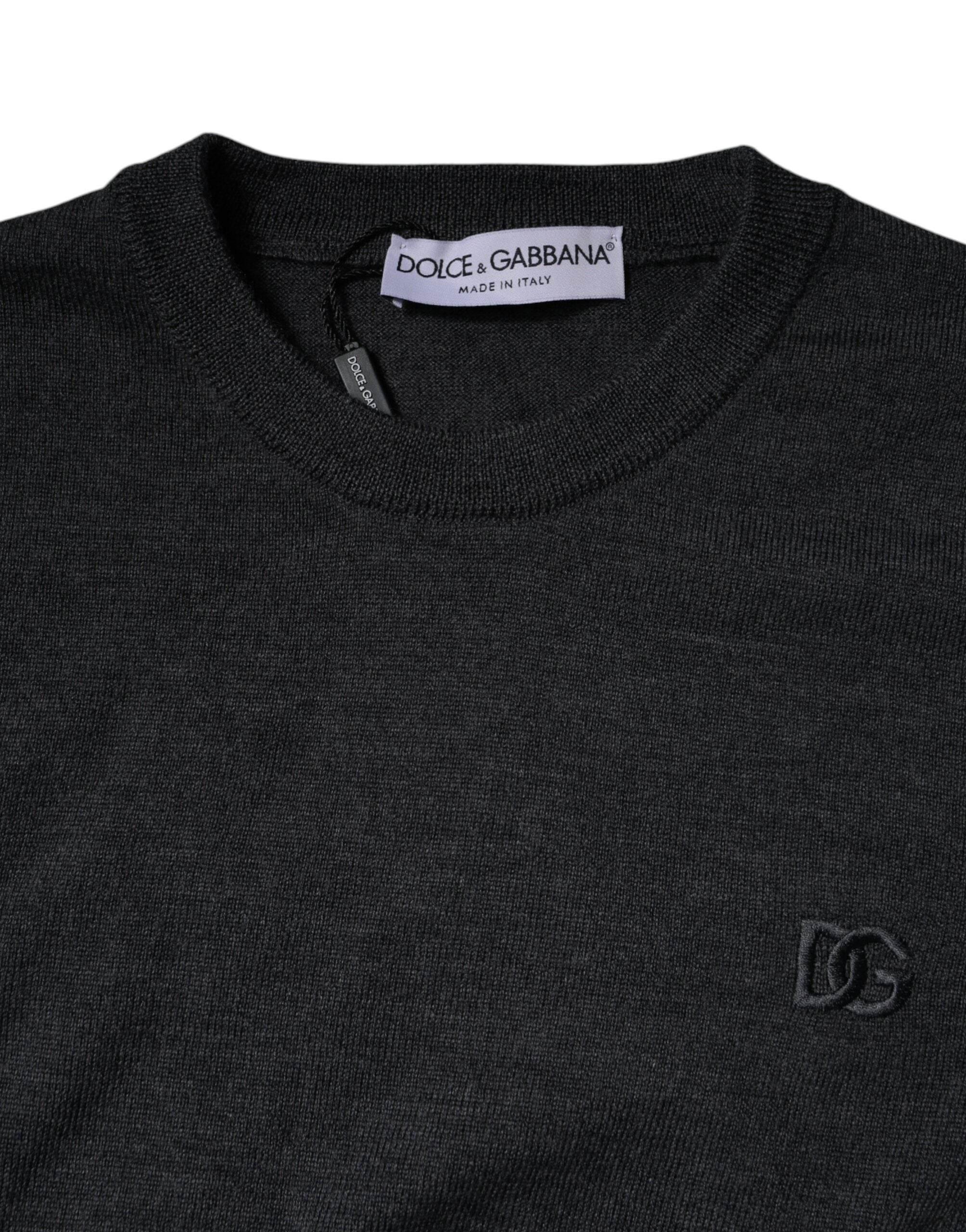 Dolce & Gabbana Dark Gray DG Logo Crew Neck Pullover Sweater - Hilstor