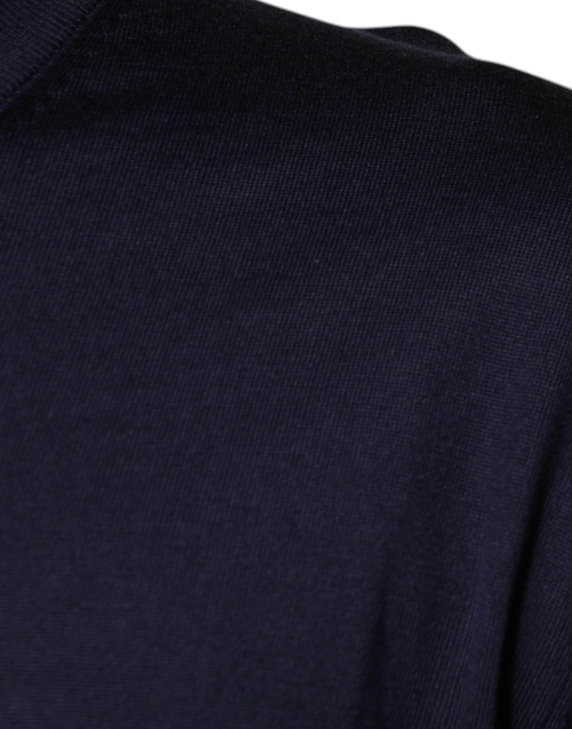 Dolce & Gabbana Navy Blue Silk V-neck Pullover Sweater - Hilstor