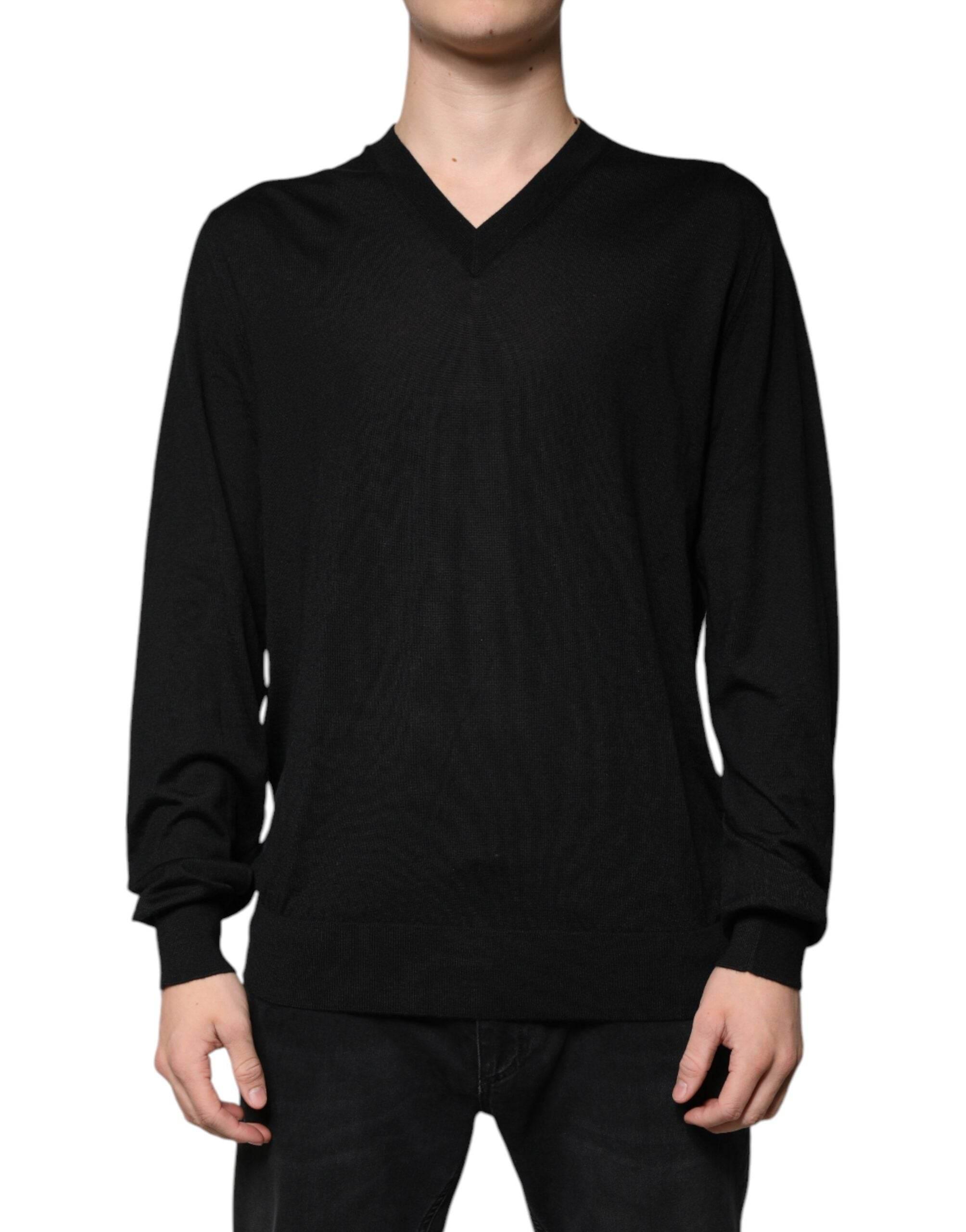 Dolce & Gabbana Black Cashmere V-neck Pullover Sweater - Hilstor