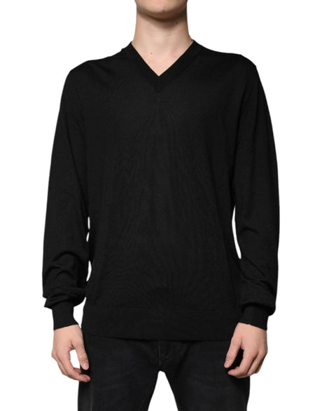 Dolce & Gabbana Black Cashmere V-neck Pullover Sweater - Hilstor