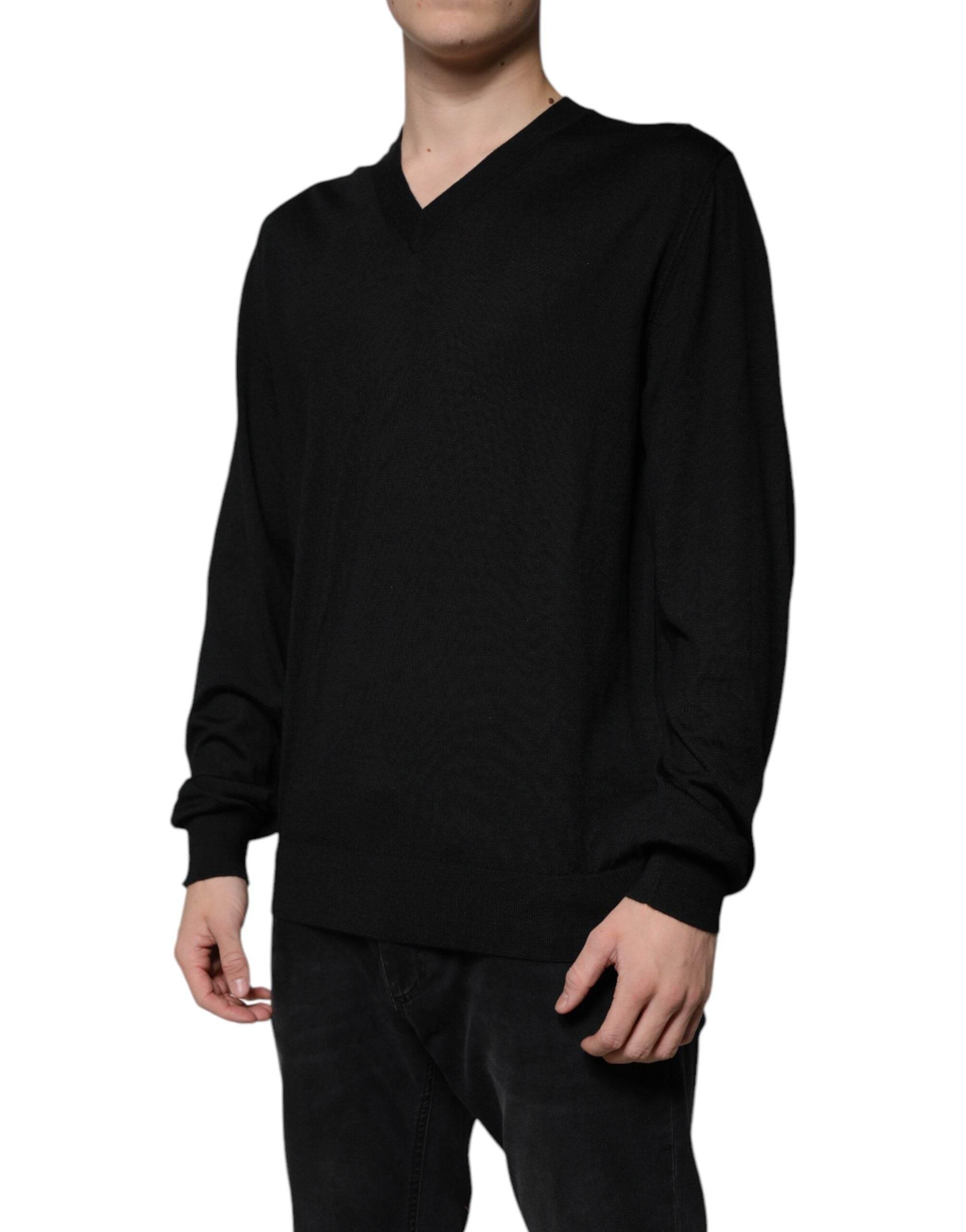 Dolce & Gabbana Black Cashmere V-neck Pullover Sweater - Hilstor