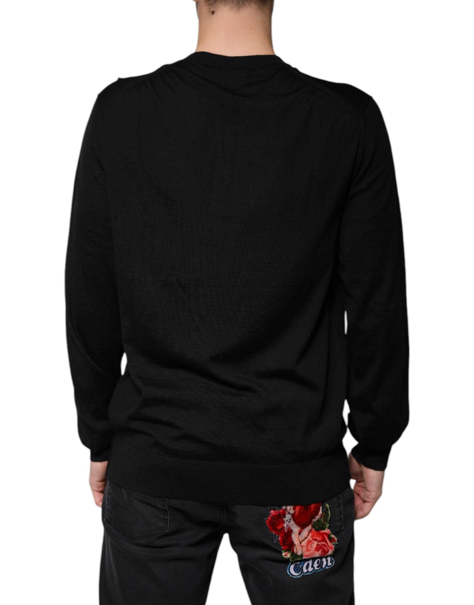 Dolce & Gabbana Black Cashmere V-neck Pullover Sweater - Hilstor