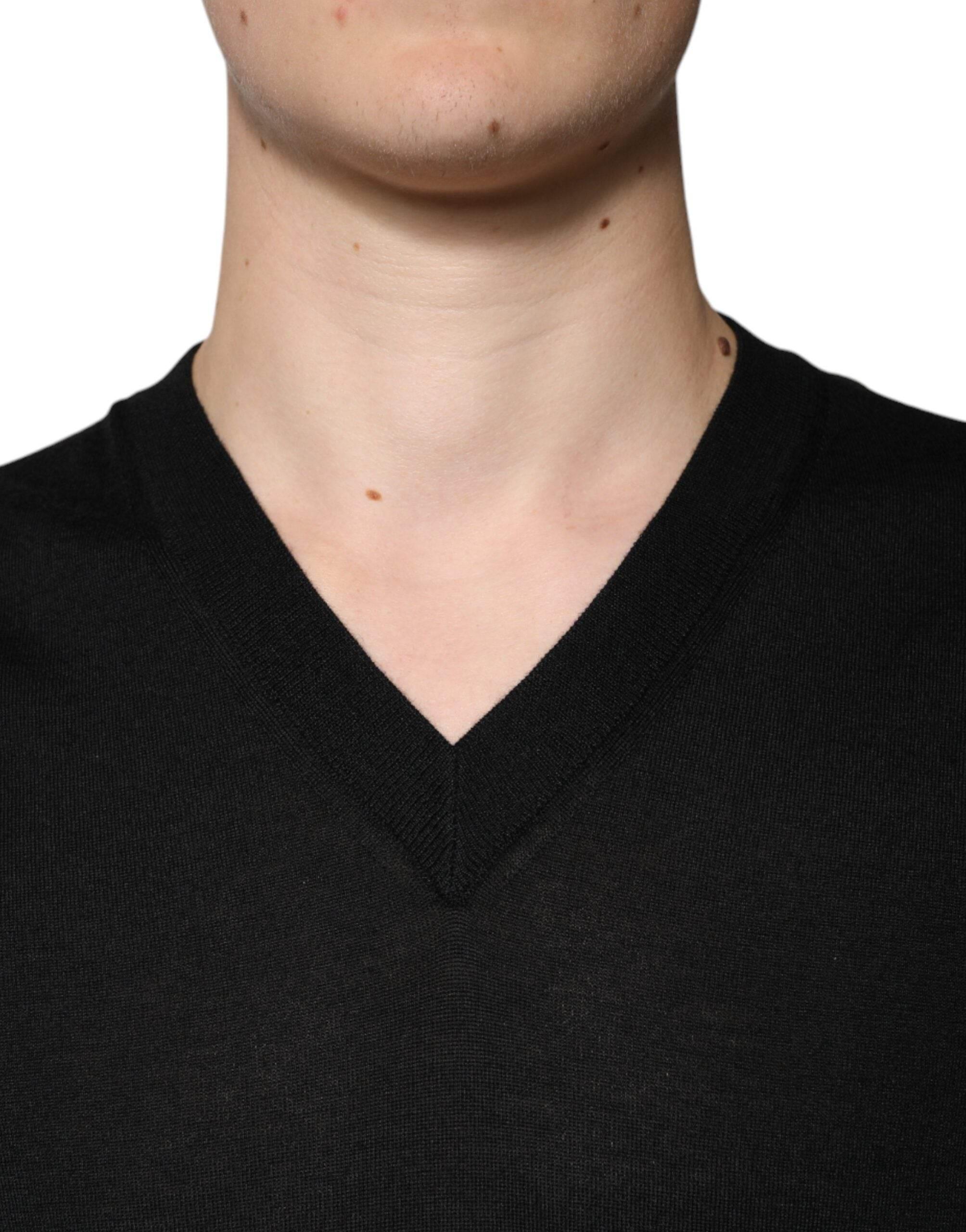 Dolce & Gabbana Black Cashmere V-neck Pullover Sweater - Hilstor
