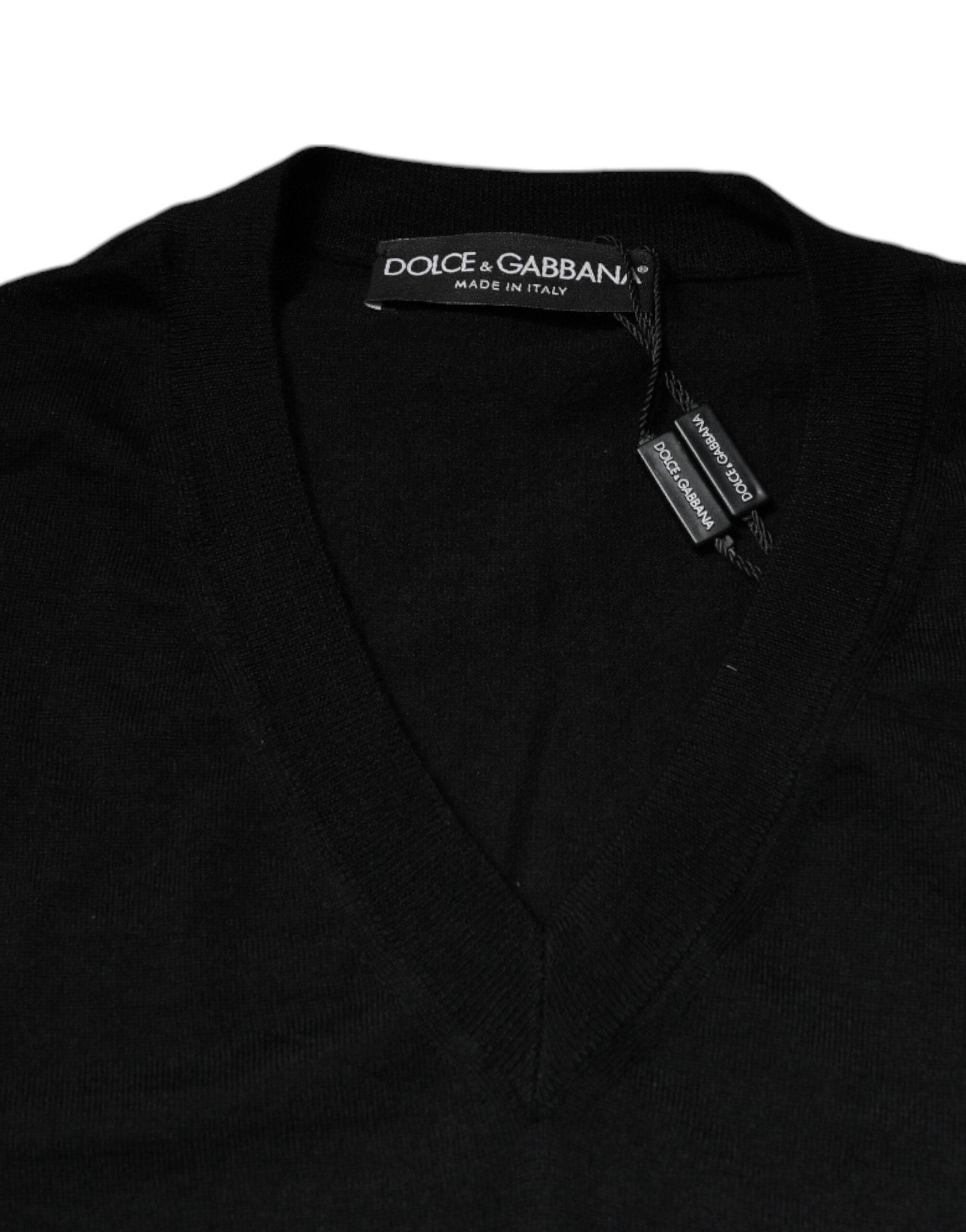 Dolce & Gabbana Black Cashmere V-neck Pullover Sweater - Hilstor