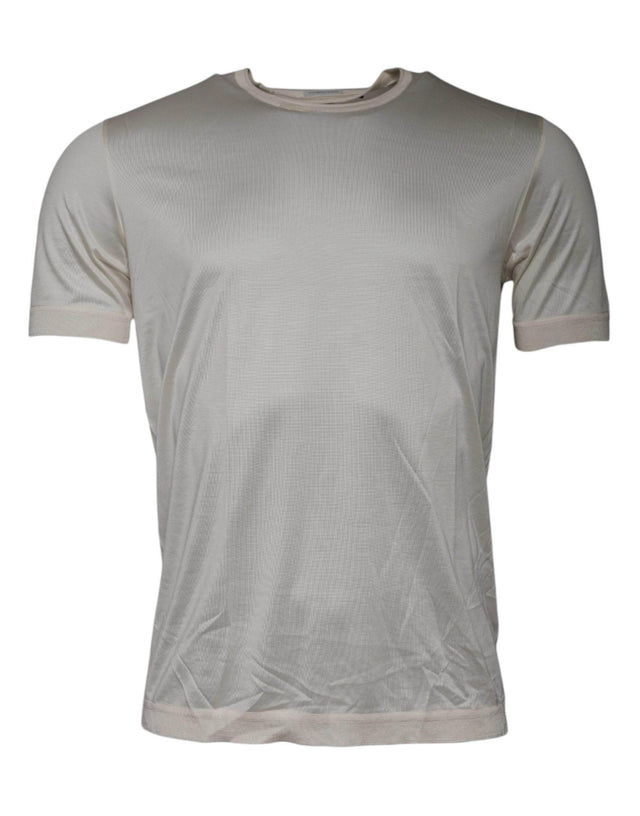 Dolce & Gabbana Off White Silk Crew Neck Short Sleeve T-shirt - Hilstor