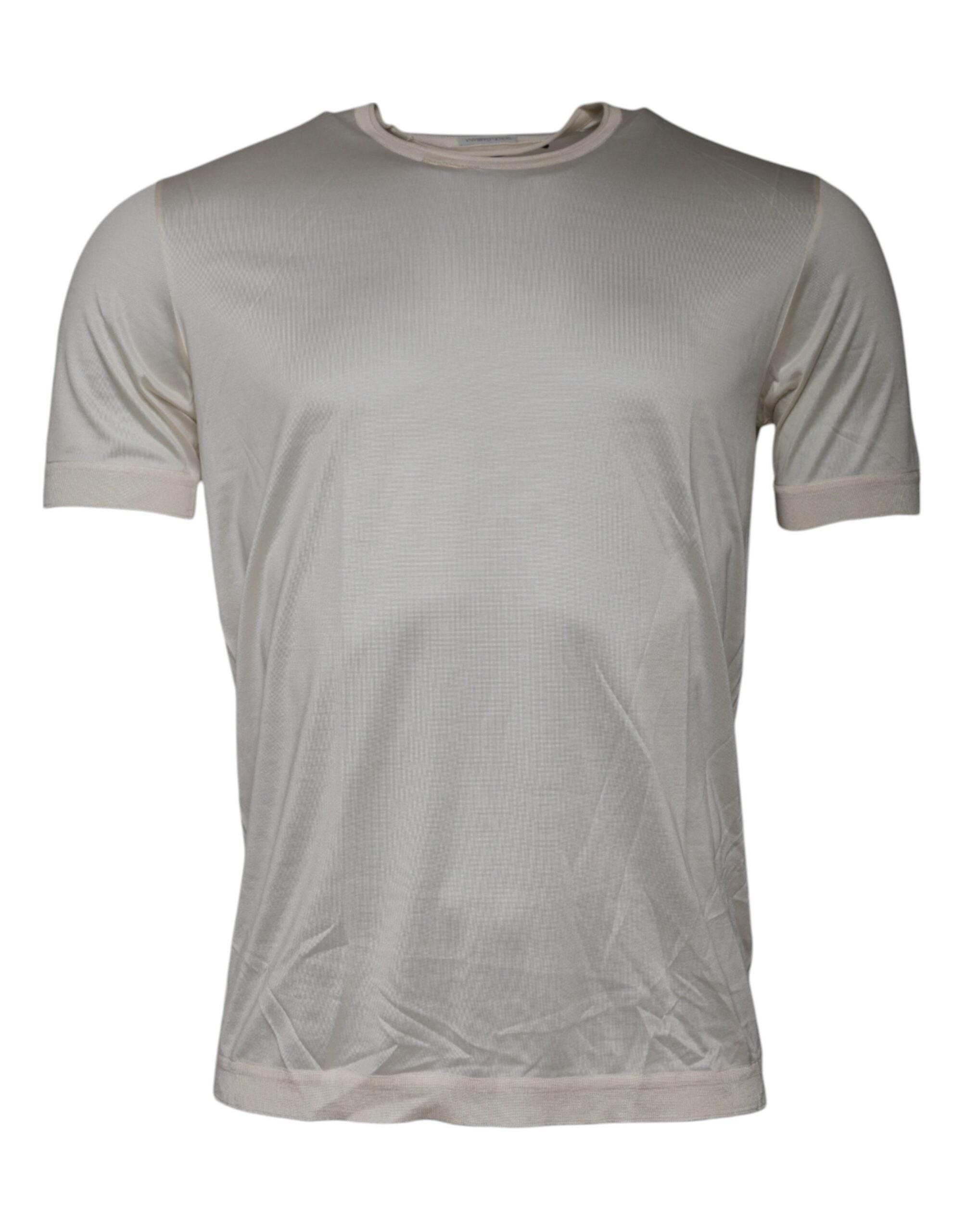 Dolce & Gabbana Off White Silk Crew Neck Short Sleeve T-shirt - Hilstor