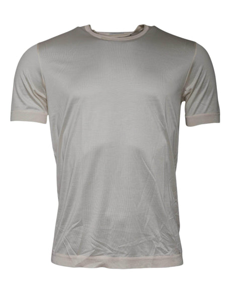 Dolce & Gabbana Off White Silk Crew Neck Short Sleeve T-shirt - Hilstor