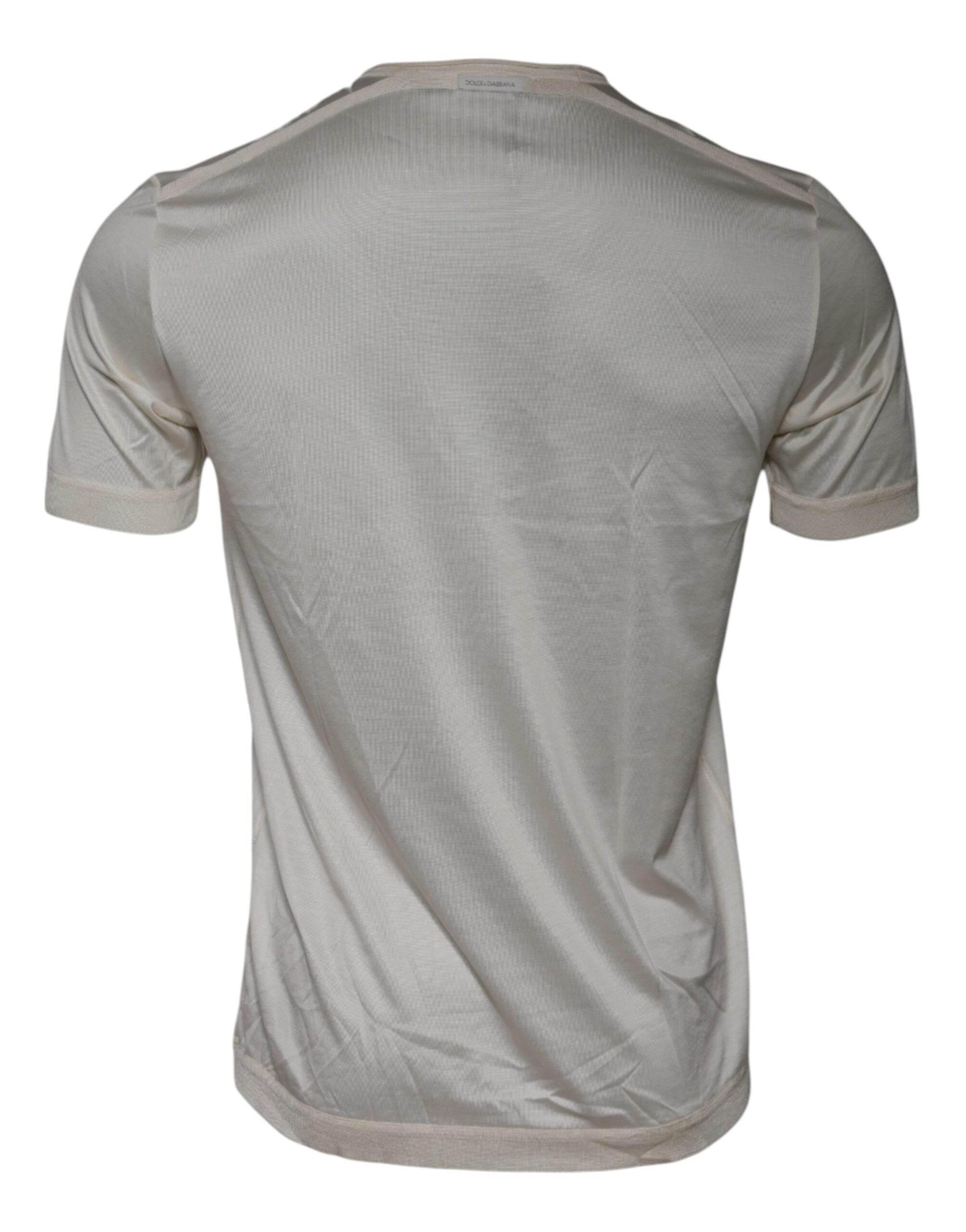 Dolce & Gabbana Off White Silk Crew Neck Short Sleeve T-shirt - Hilstor
