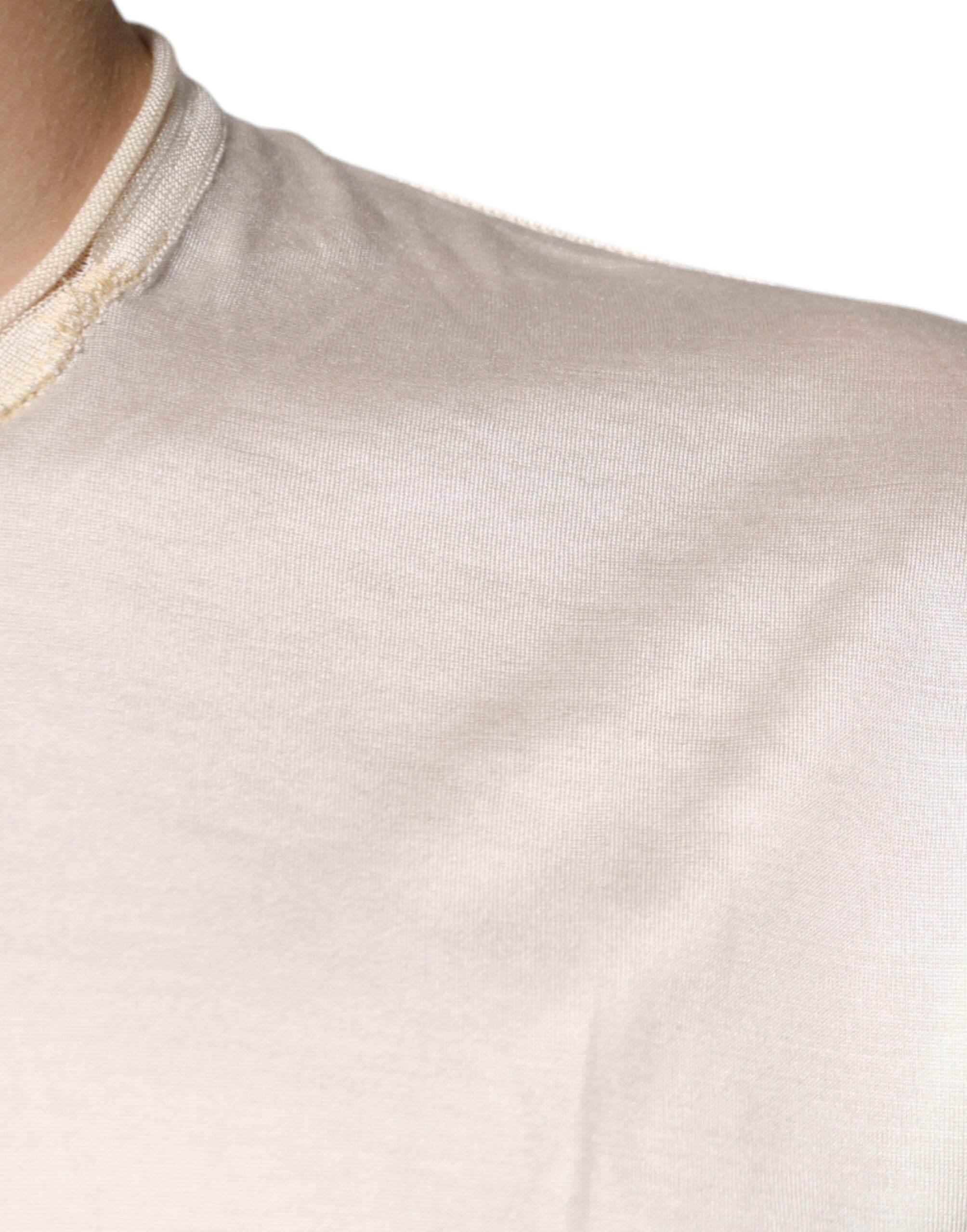 Dolce & Gabbana Off White Silk Crew Neck Henley T-shirt - Hilstor